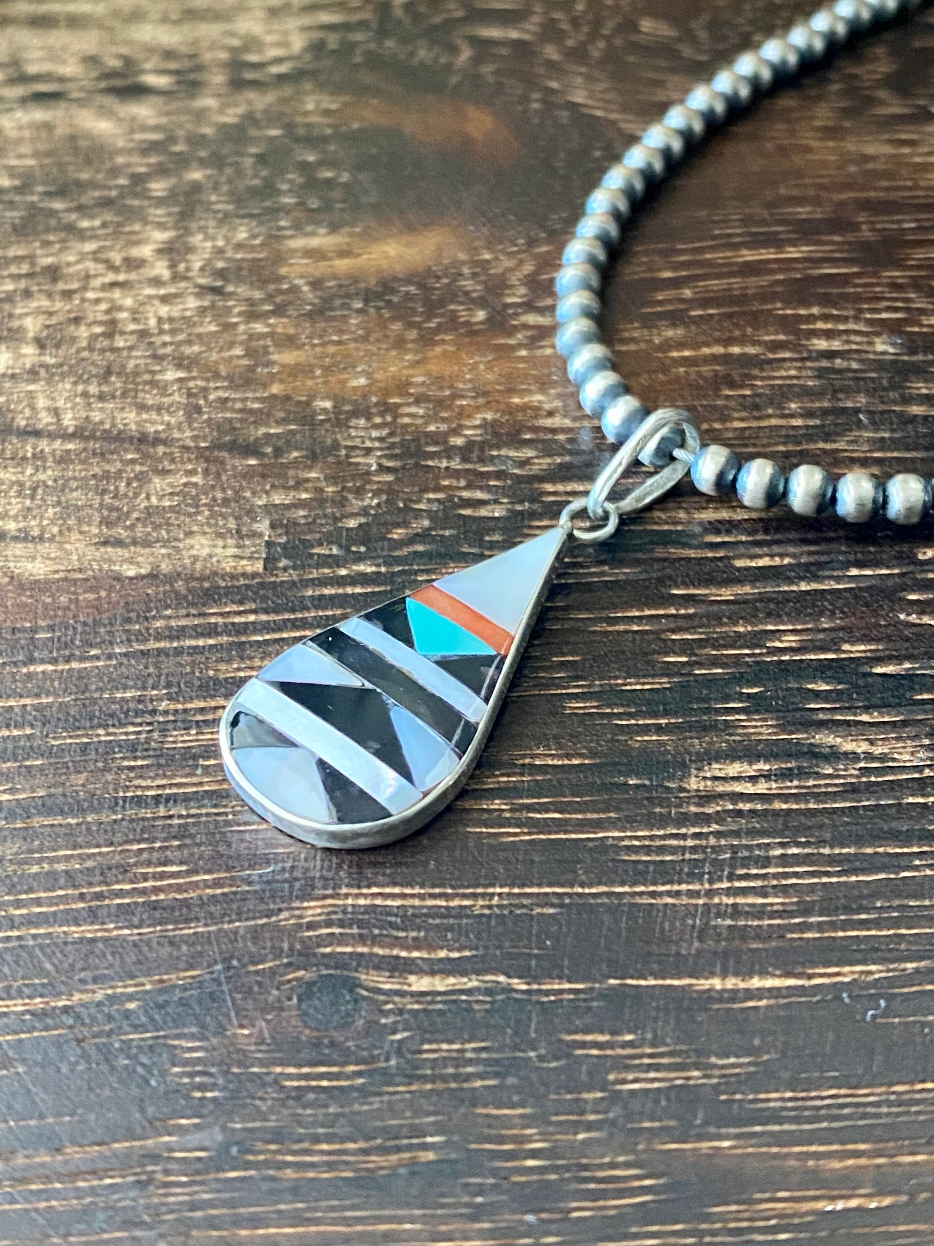 Zuni Made Multi Stone & Sterling Silver Inlay Pendant