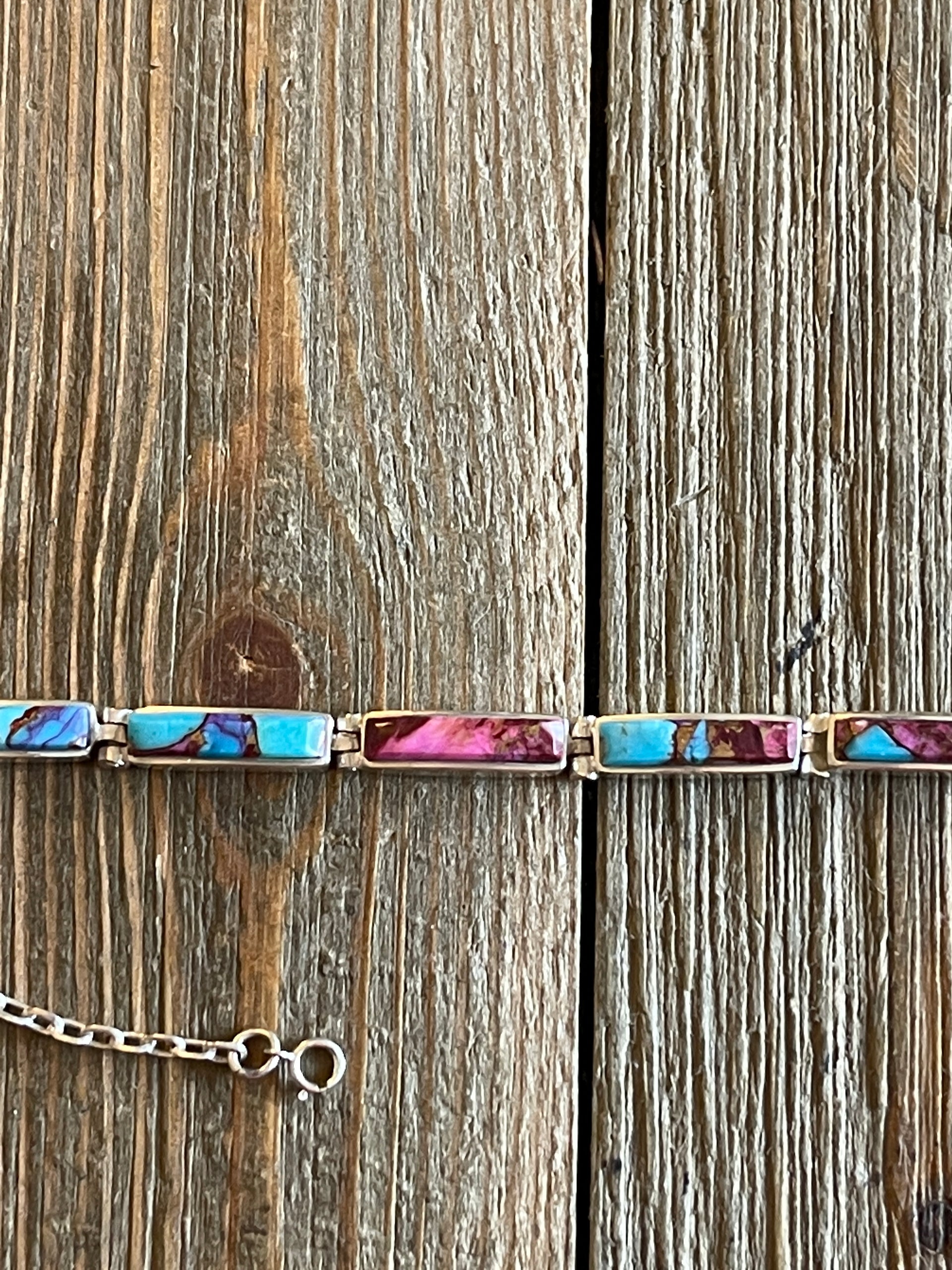 Navajo Pink Dream Mohave Turquoise & Sterling Silver Link Bracelet