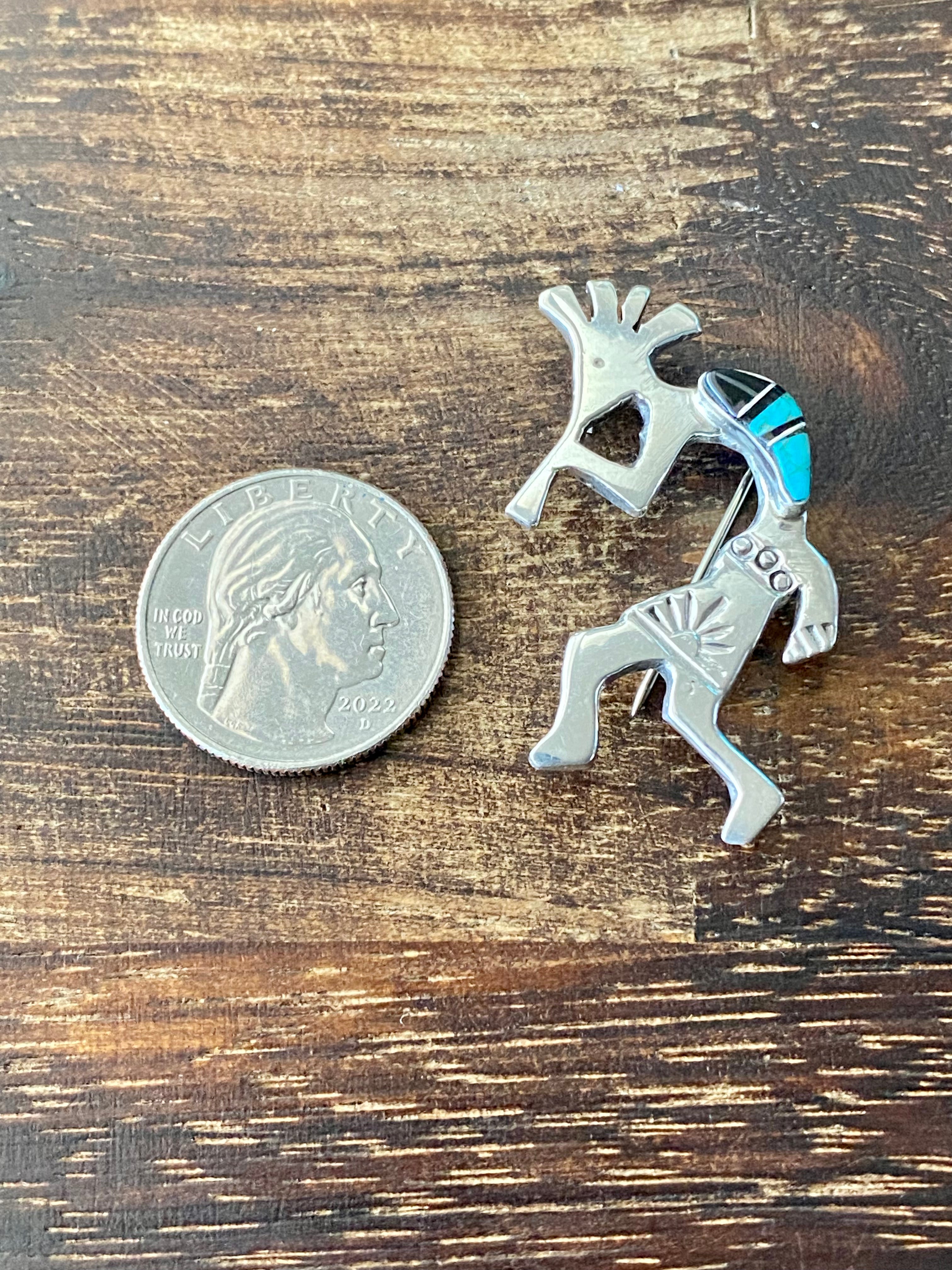 Navajo Made Multi Stone & Sterling Silver Inlay Kokopelli Pin/Pendant