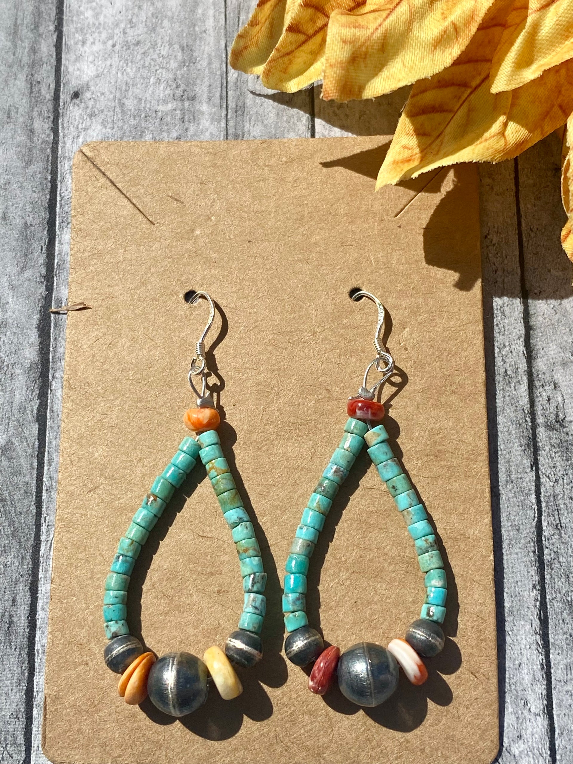 Navajo Made Multi Stone & Sterling Silver Pearl Dangle Earrings
