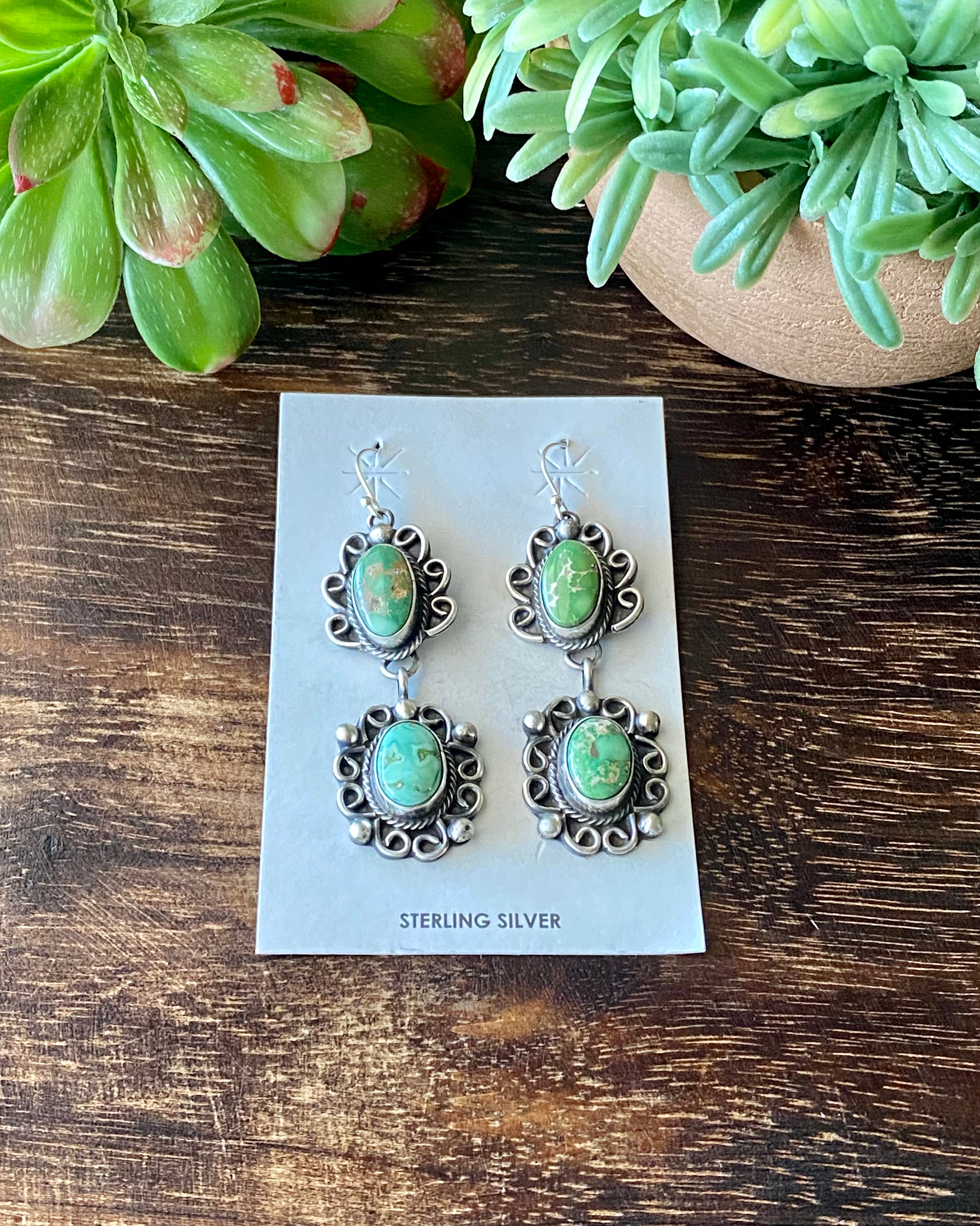 Sheila Becenti Sonoran Gold Turquoise & Sterling Silver Dangle Earrings