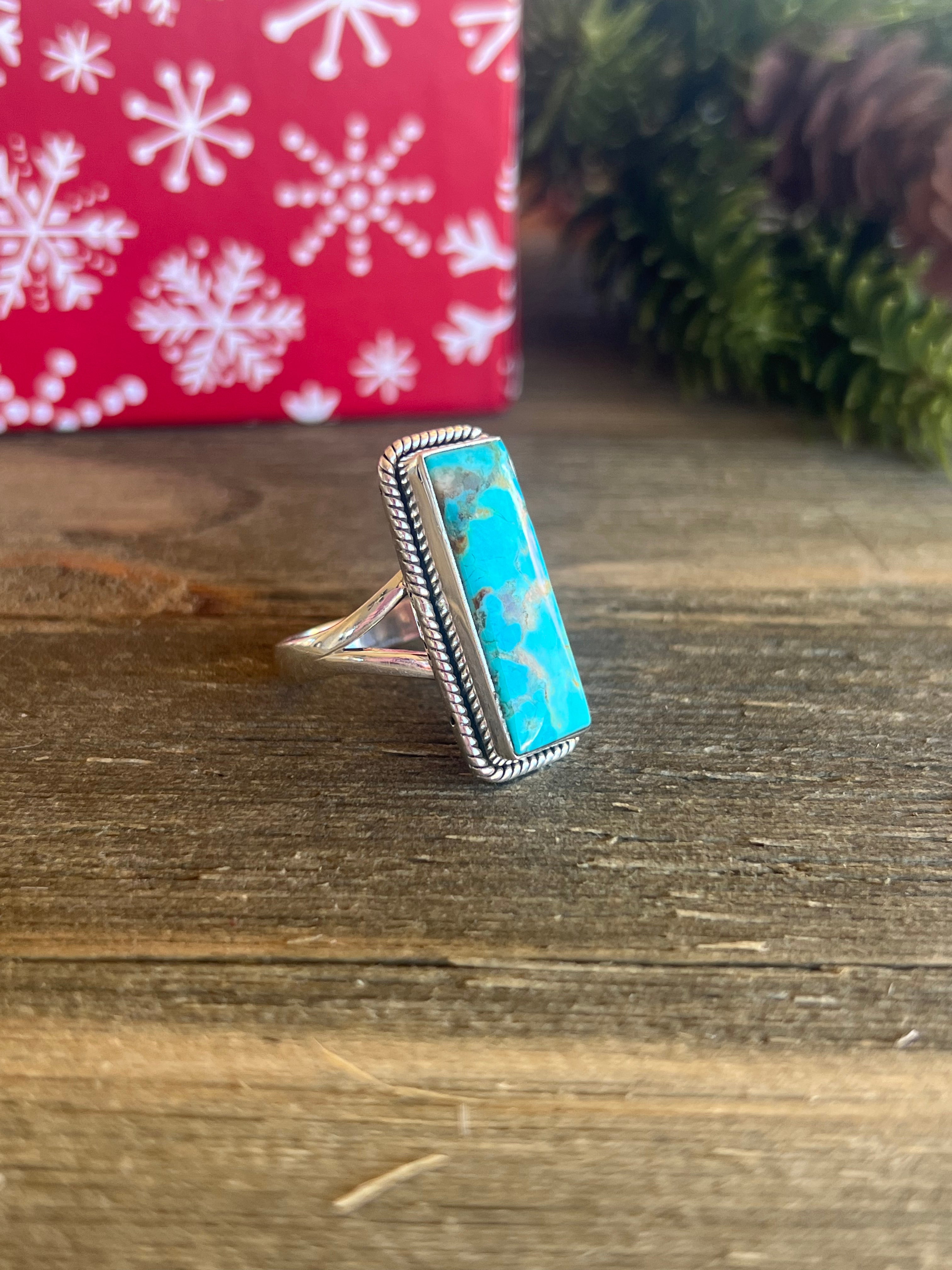 Southwest Made Mohave Kingman Turquoise & Sterling Silver Ring Size 9.25