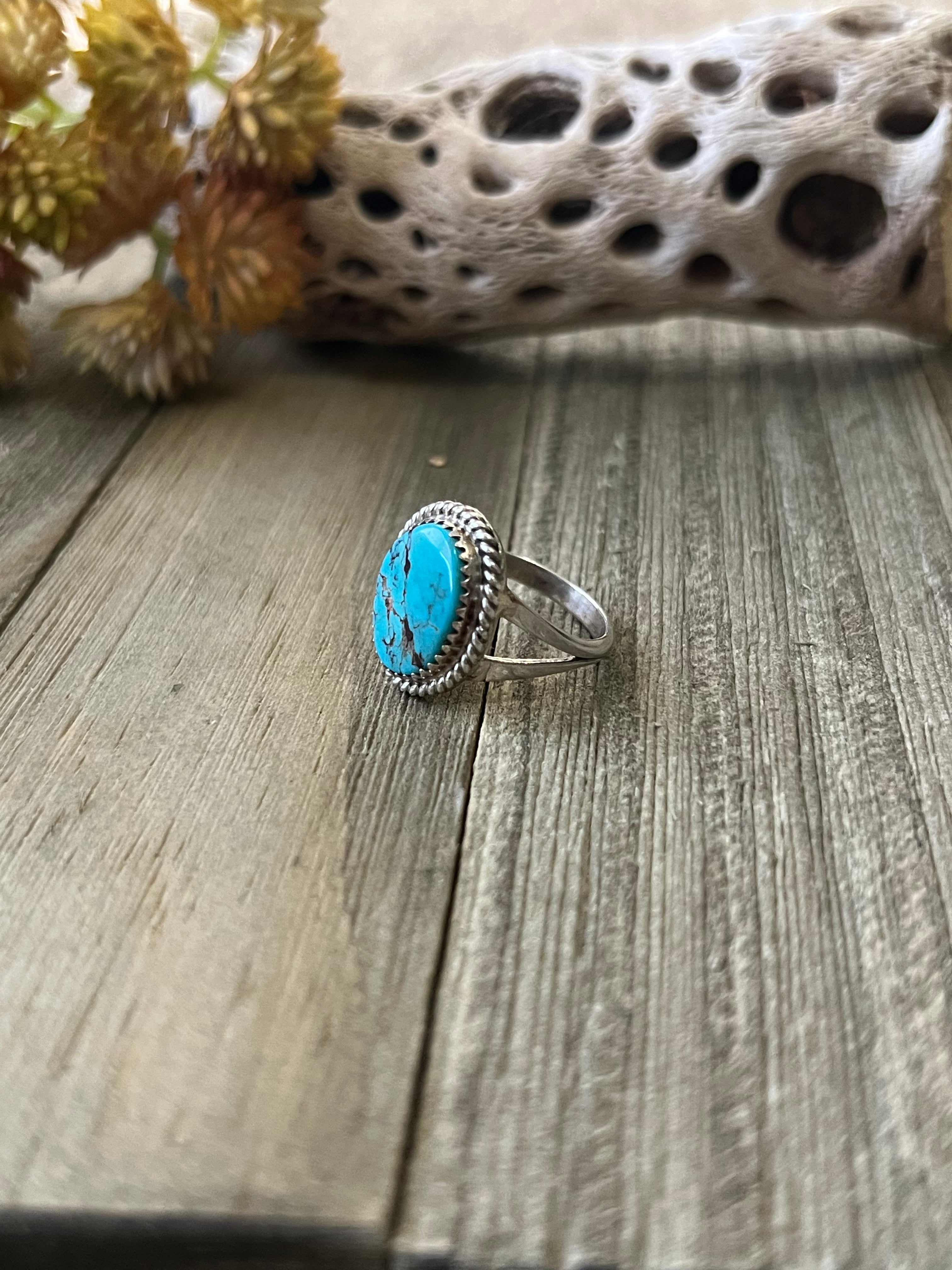 Navajo Made Kingman Turquoise & Sterling Silver Ring Size 7.25