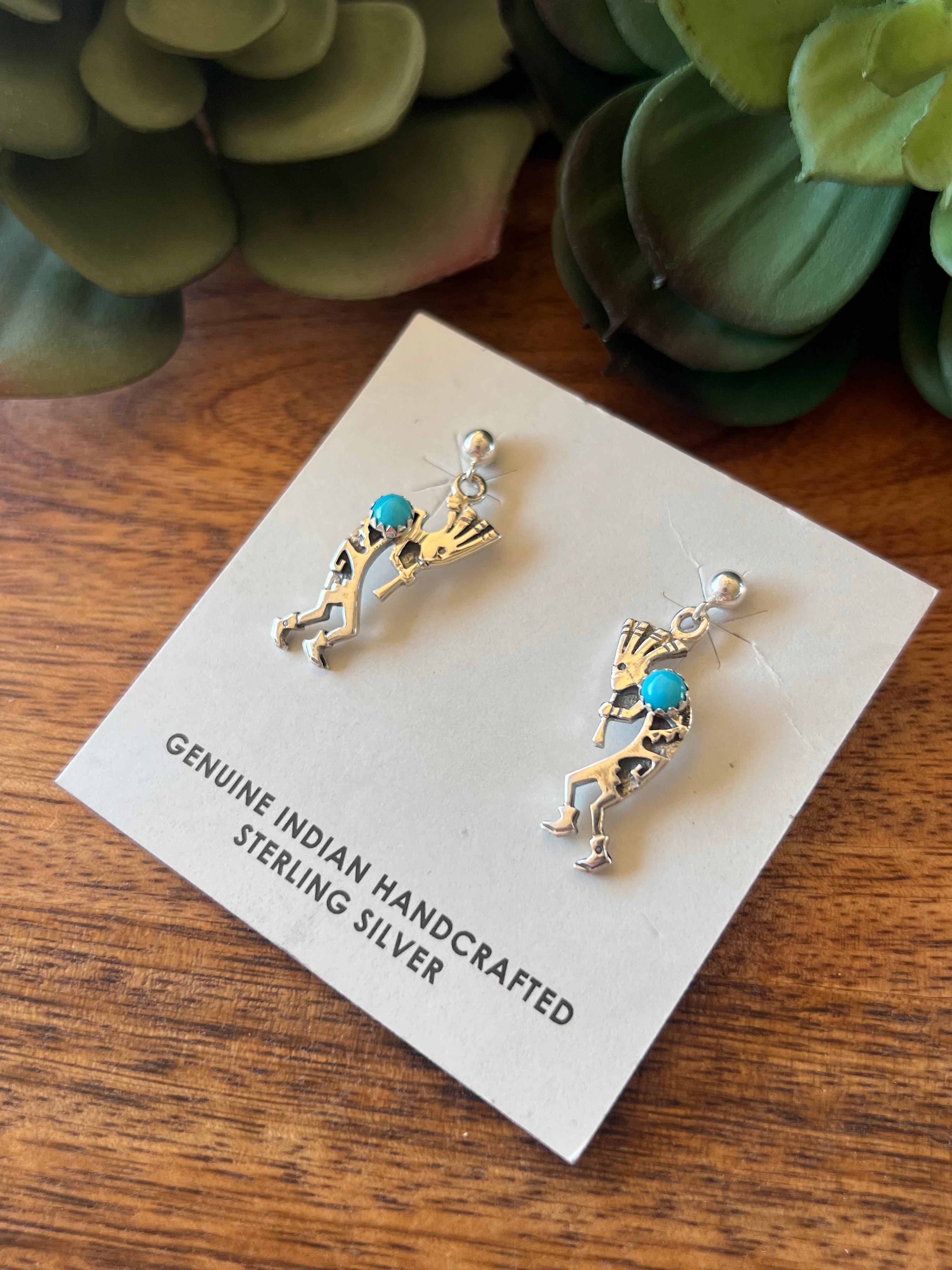 Shirley Henry Kingman Turquoise & Sterling Silver Post Dangle Earrings