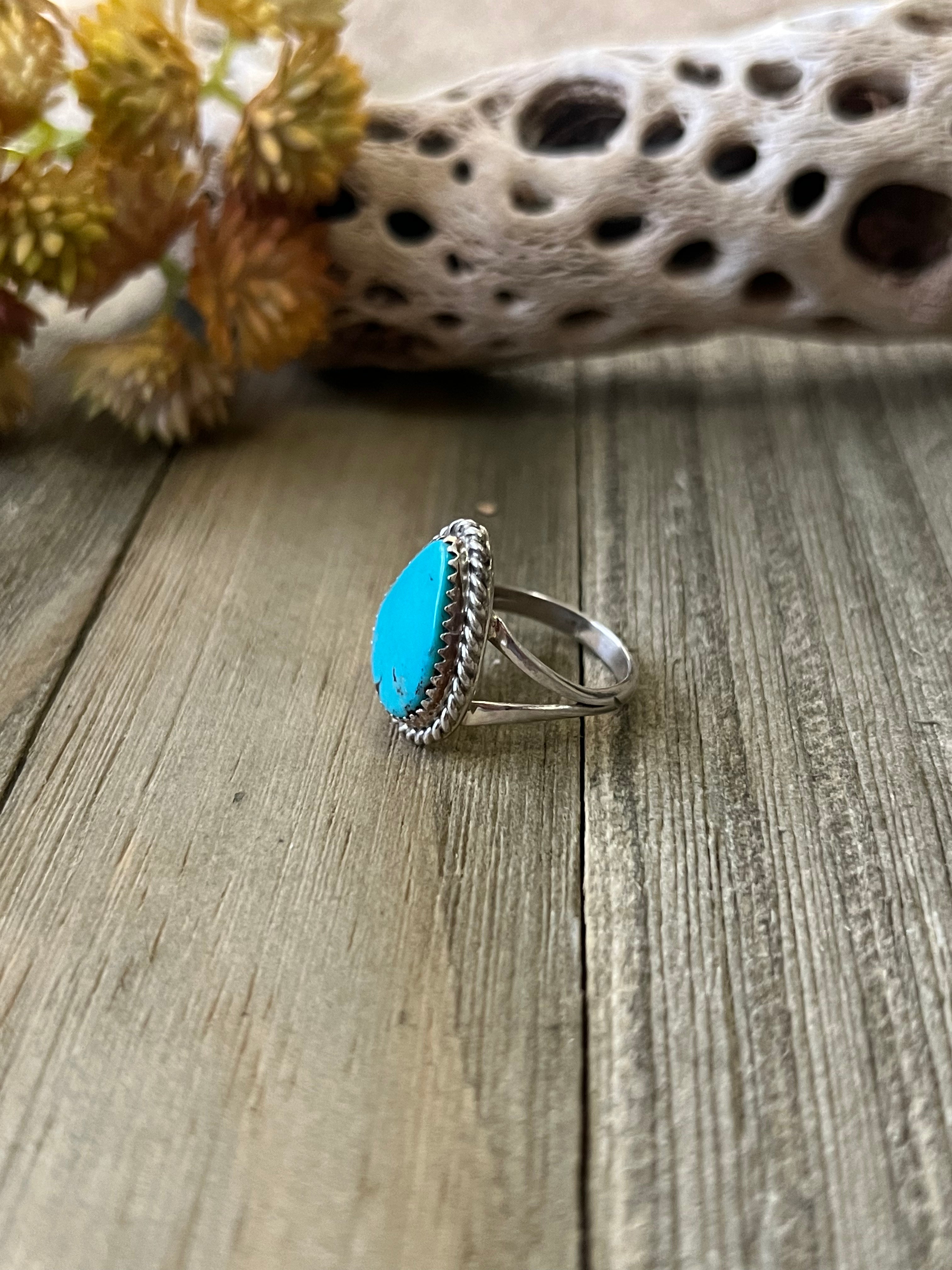 Navajo Made Kingman Turquoise & Sterling Silver Ring Size 7.5