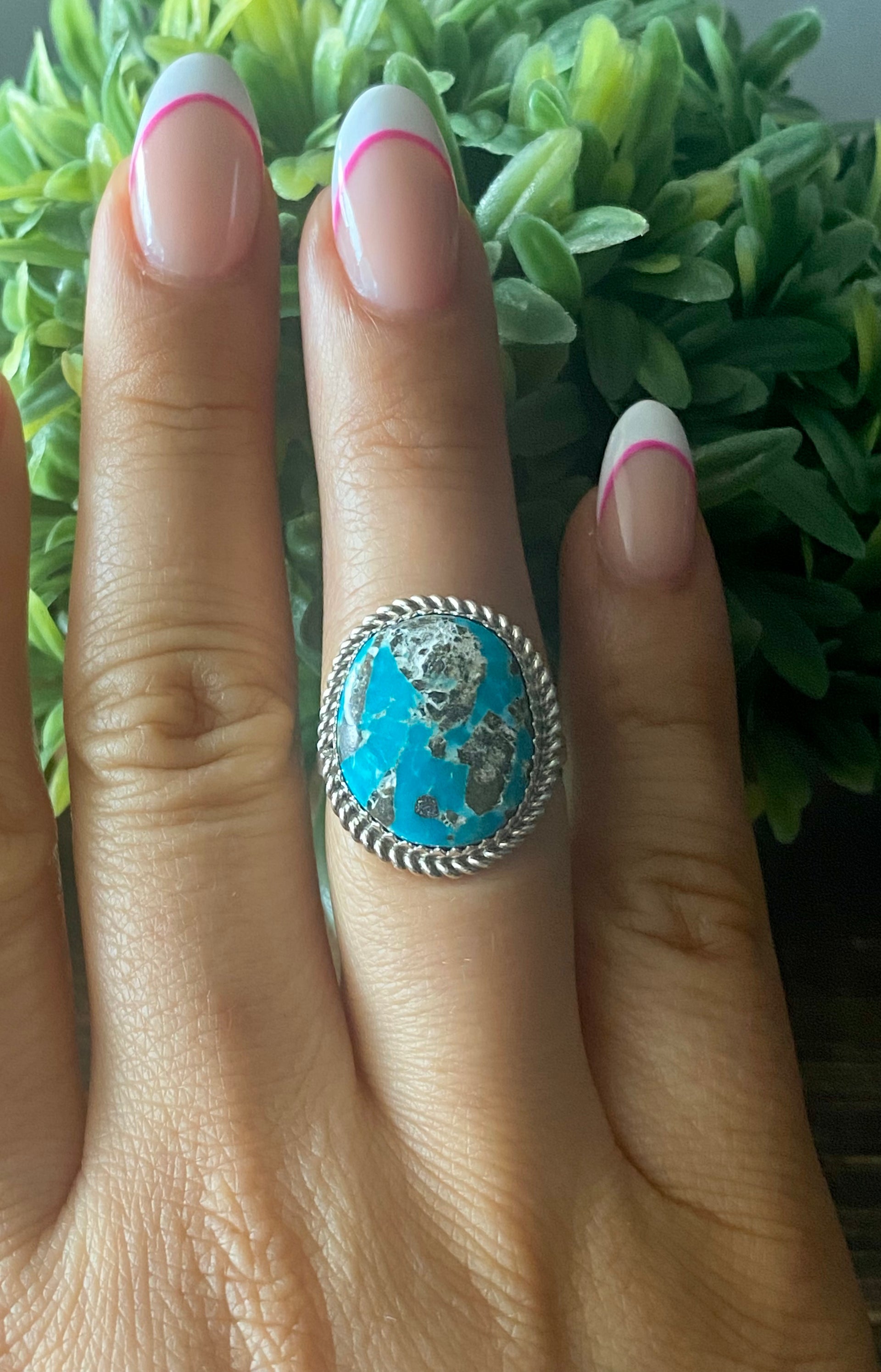 Reda Galvan South Hill Turquoise & Sterling Silver Ring Size 7.75