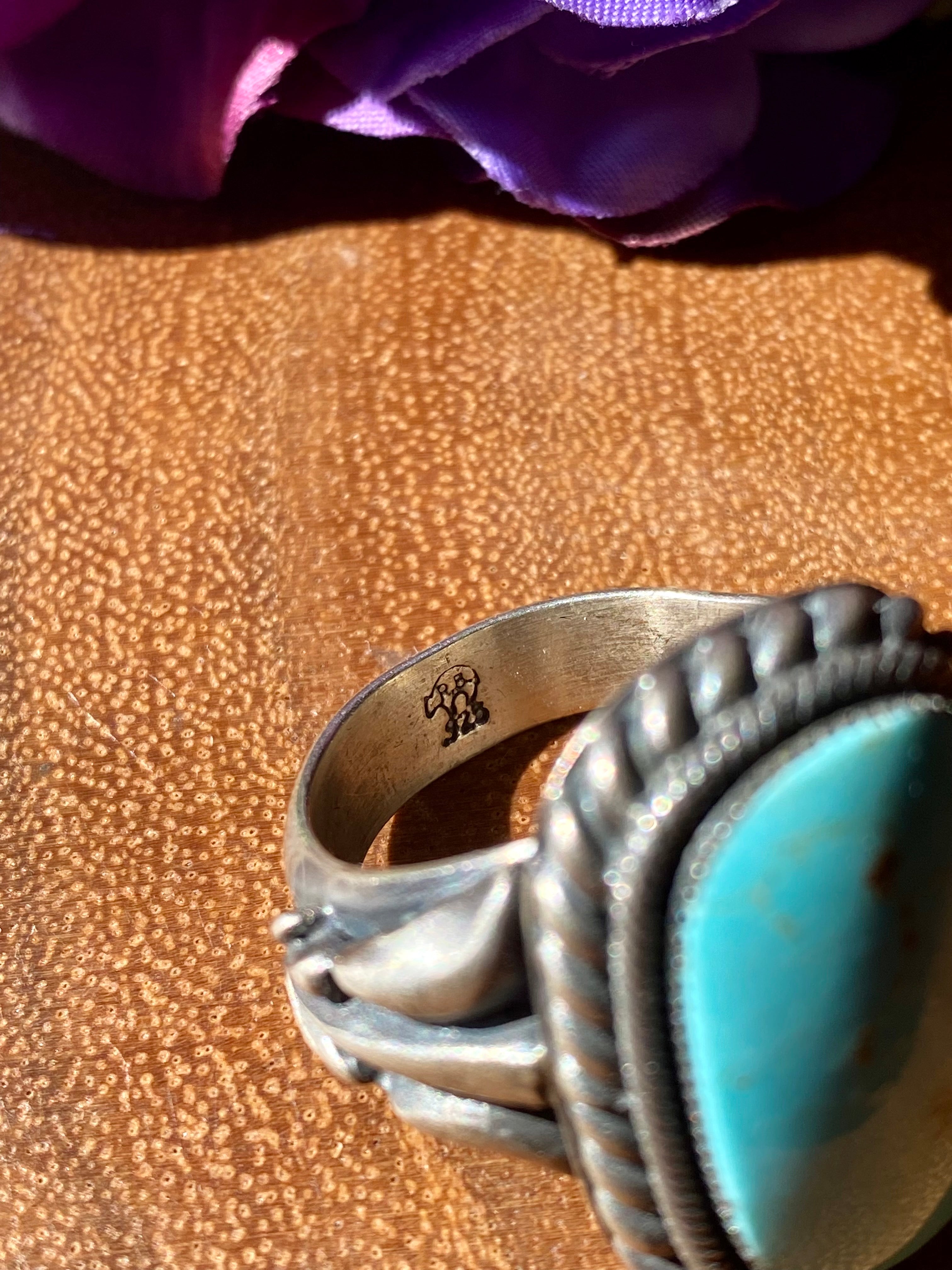 Navajo Made Kingman Turquoise & Sterling Silver Men’s Ring Size 11.25