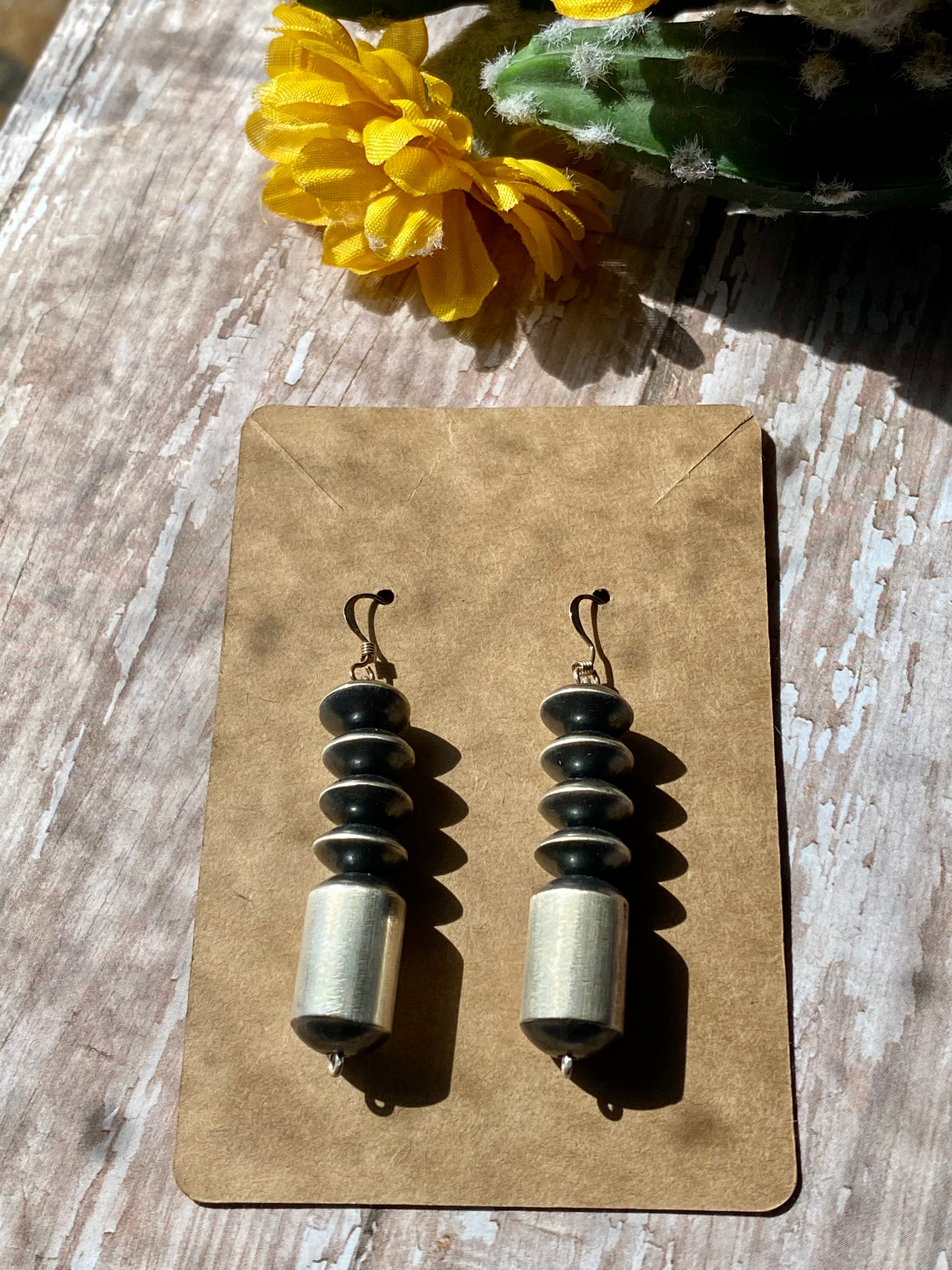 Handmade Navajo Sterling Silver Pearl Dangle Earrings