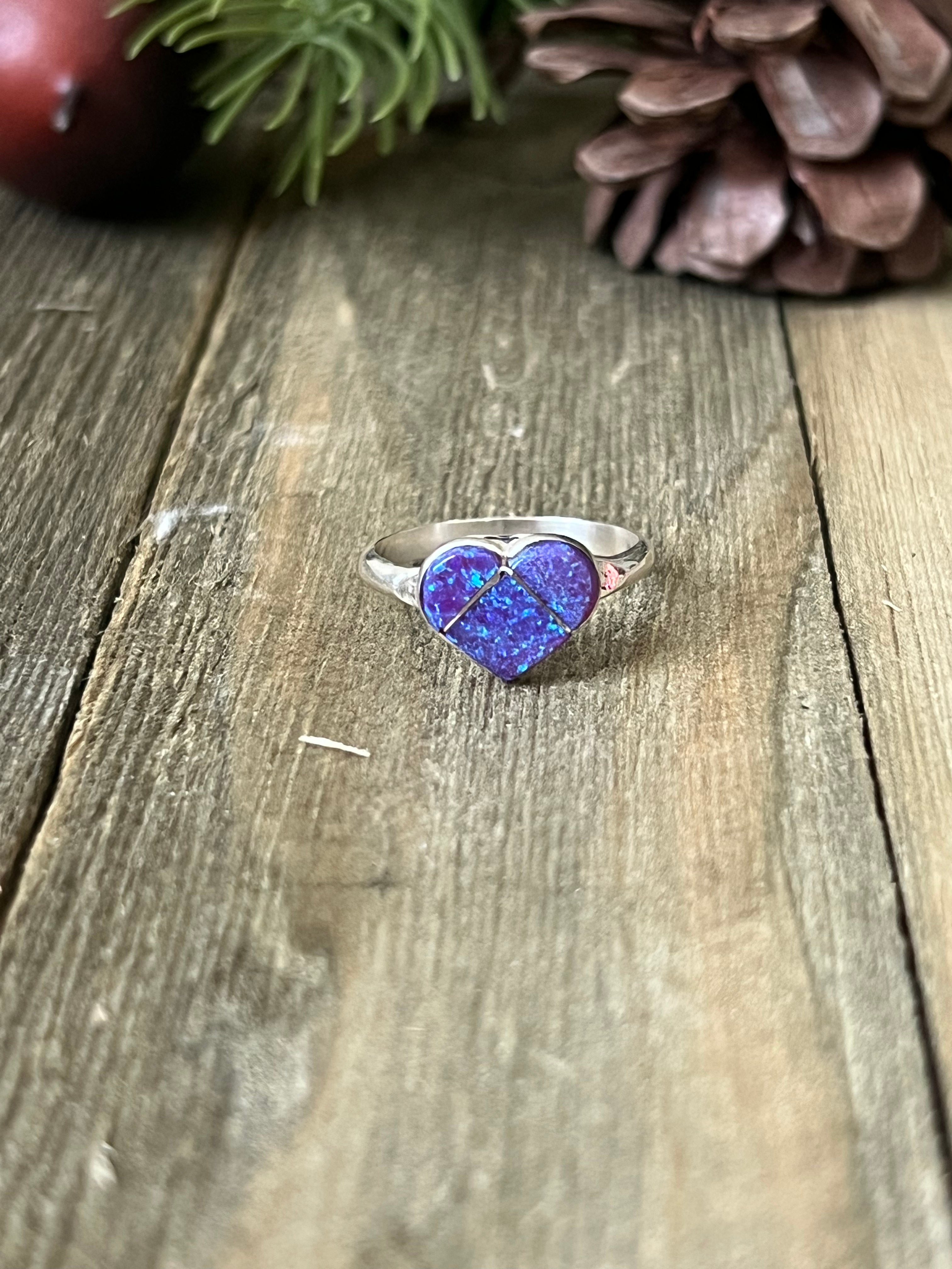 Zuni Made Purple Opal (Man Made) & Sterling Silver Ring