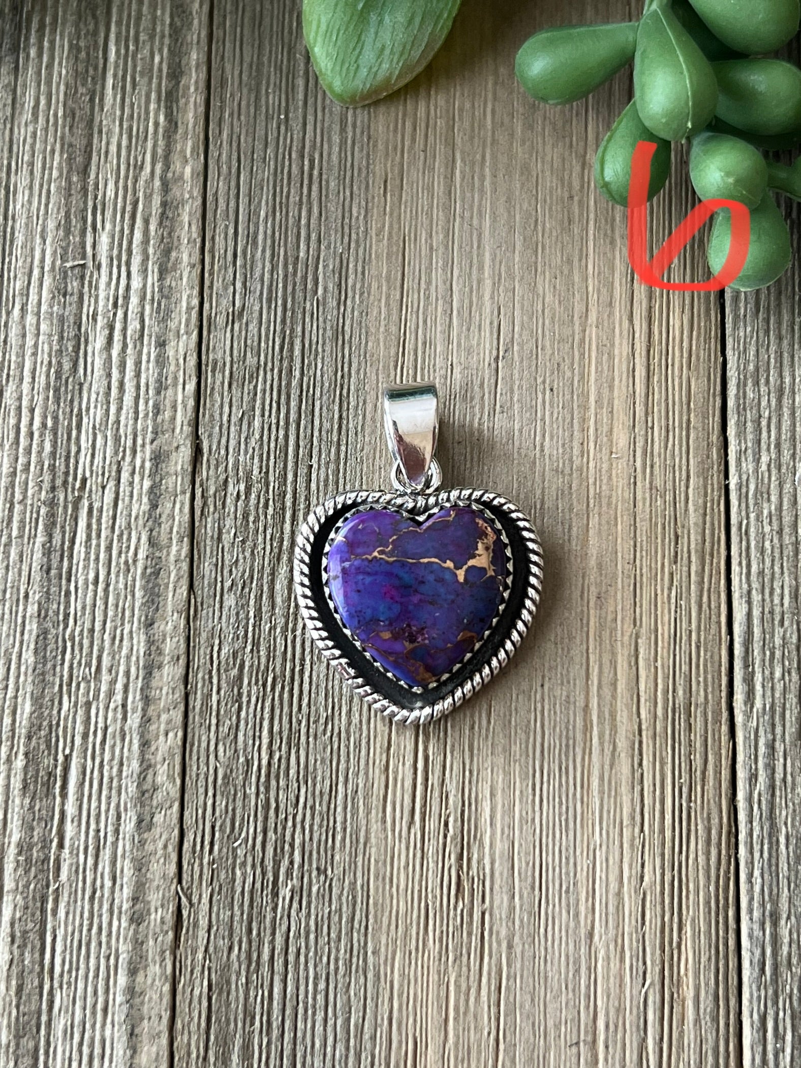 Southwest Made Purple Mohave Turquoise & Sterling Silver Heart Pendant