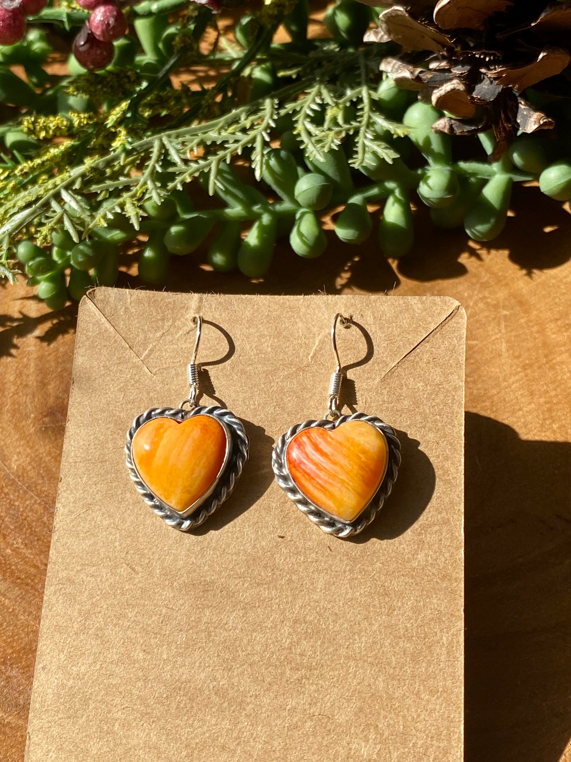 Betta Lee Spiny Oyster & Sterling Silver Heart Dangle Earrings