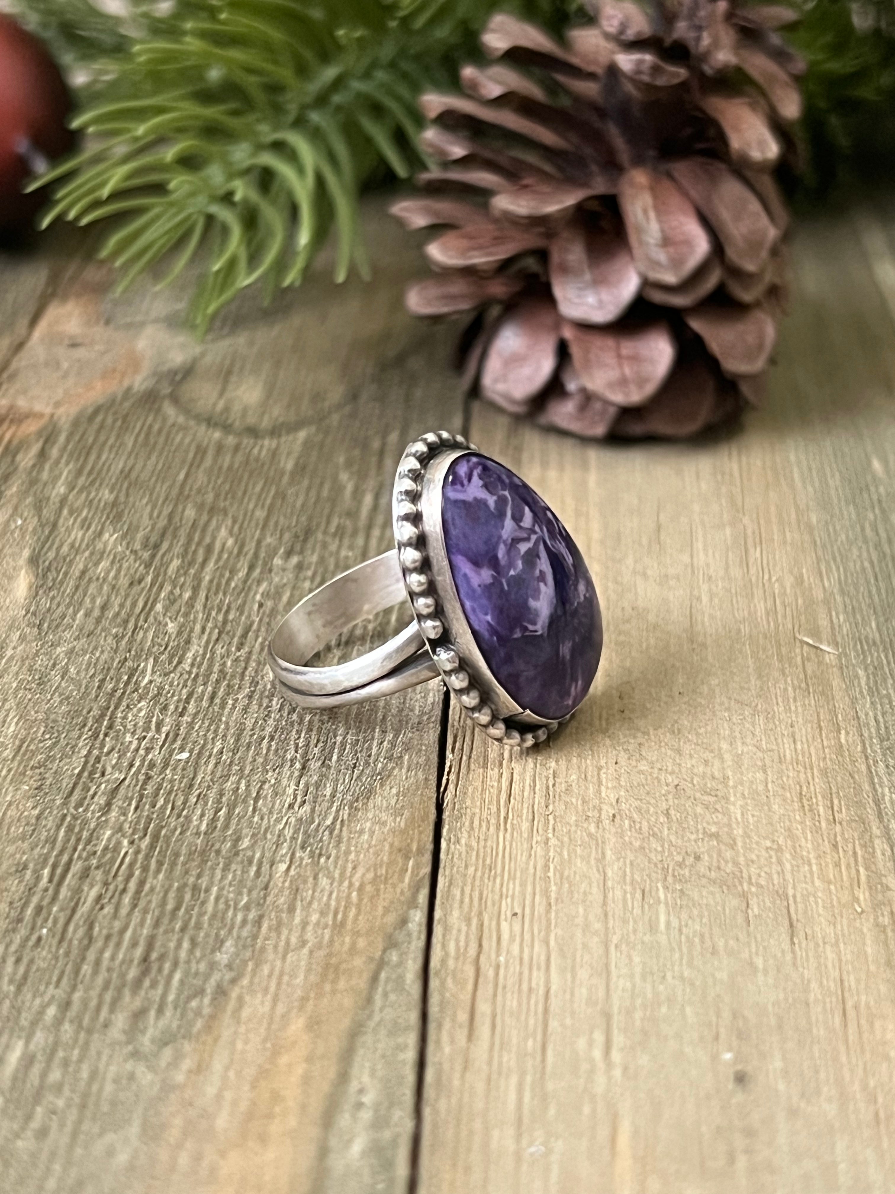 Navajo Made Charoite & Sterling Silver Ring Size 8