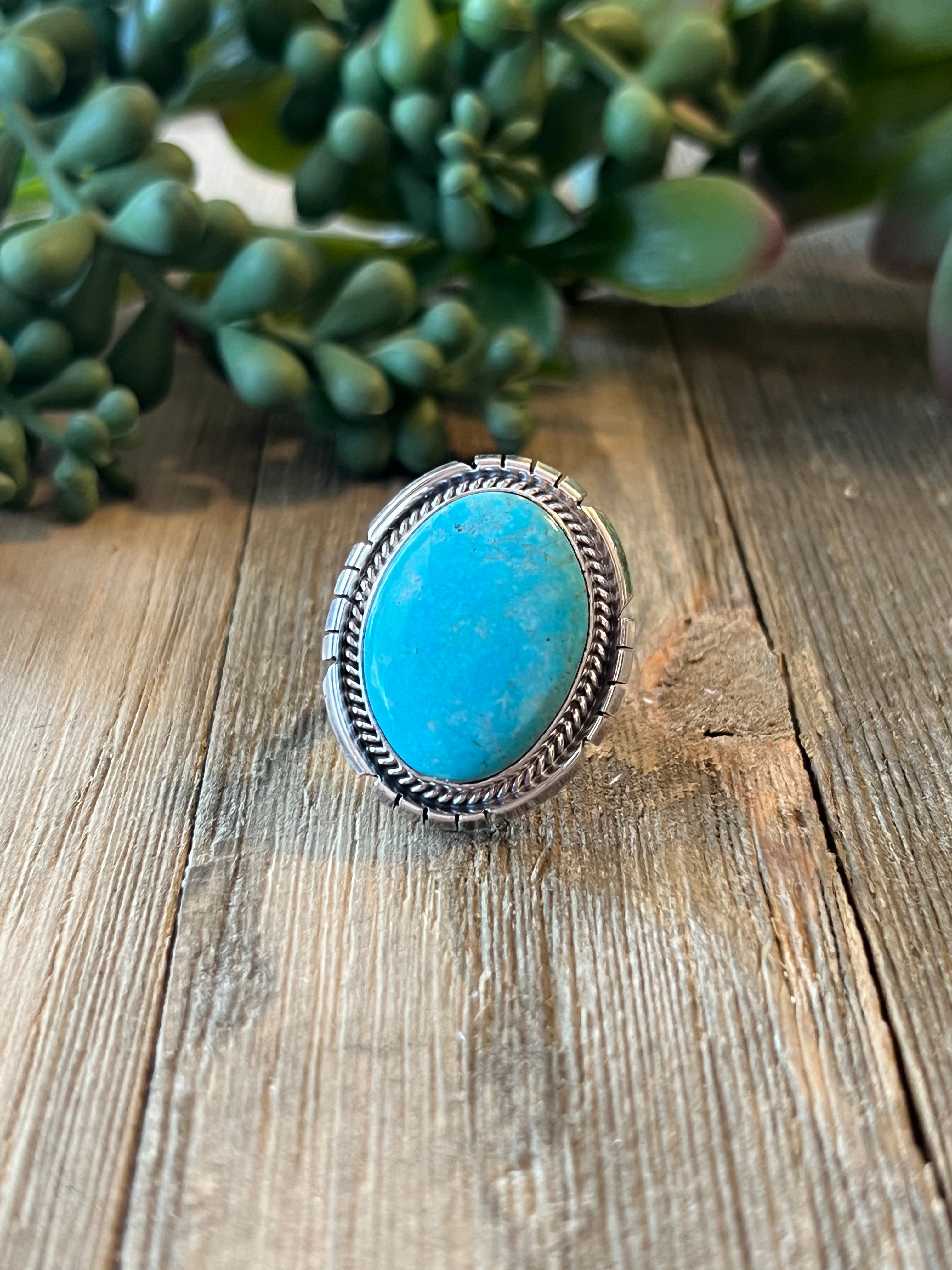 Navajo Made Kingman Turquoise & Sterling Silver Ring Size 5.75