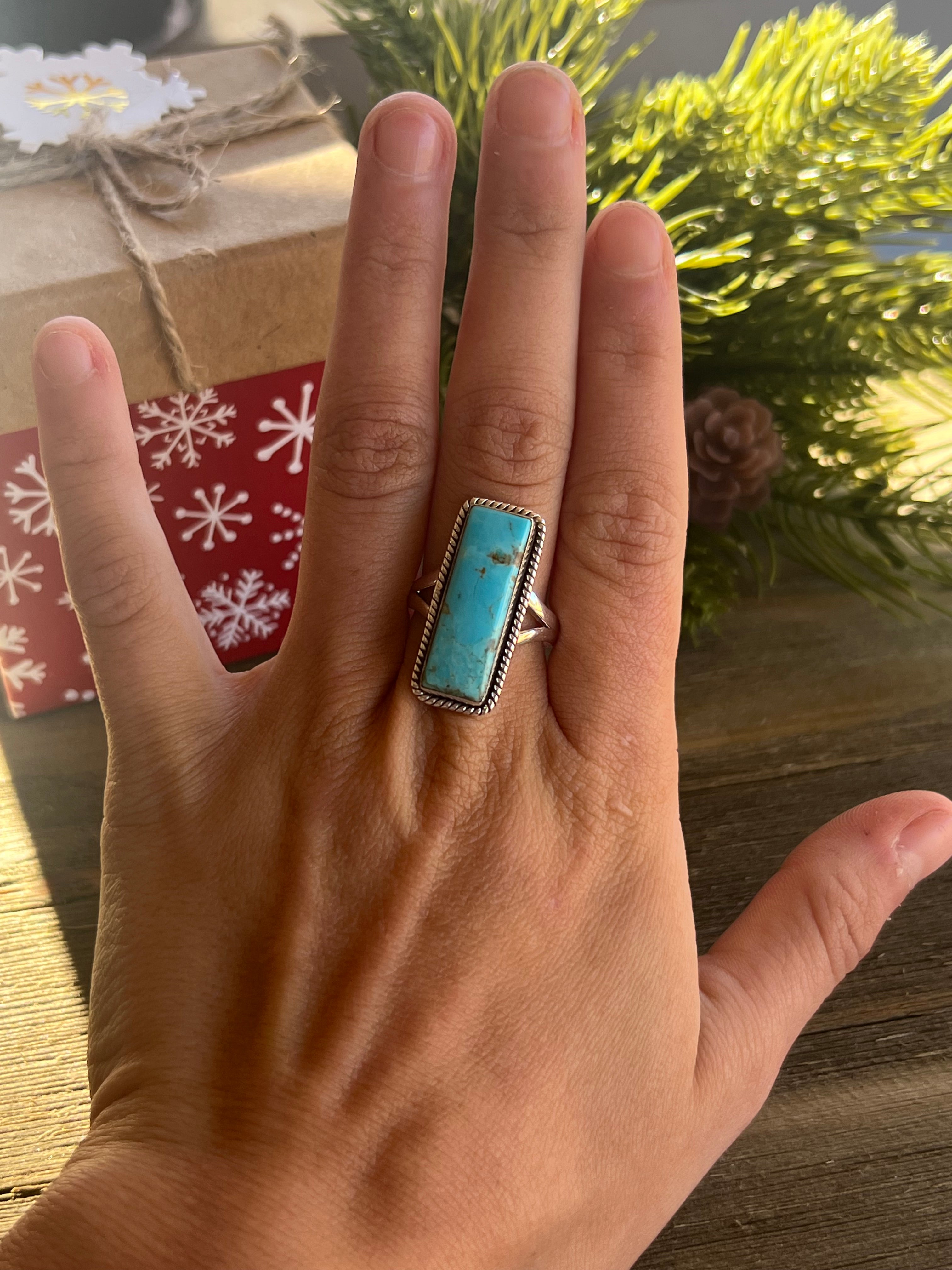 Southwest Made Mohave Kingman Turquoise & Sterling Silver Ring Size 8.75