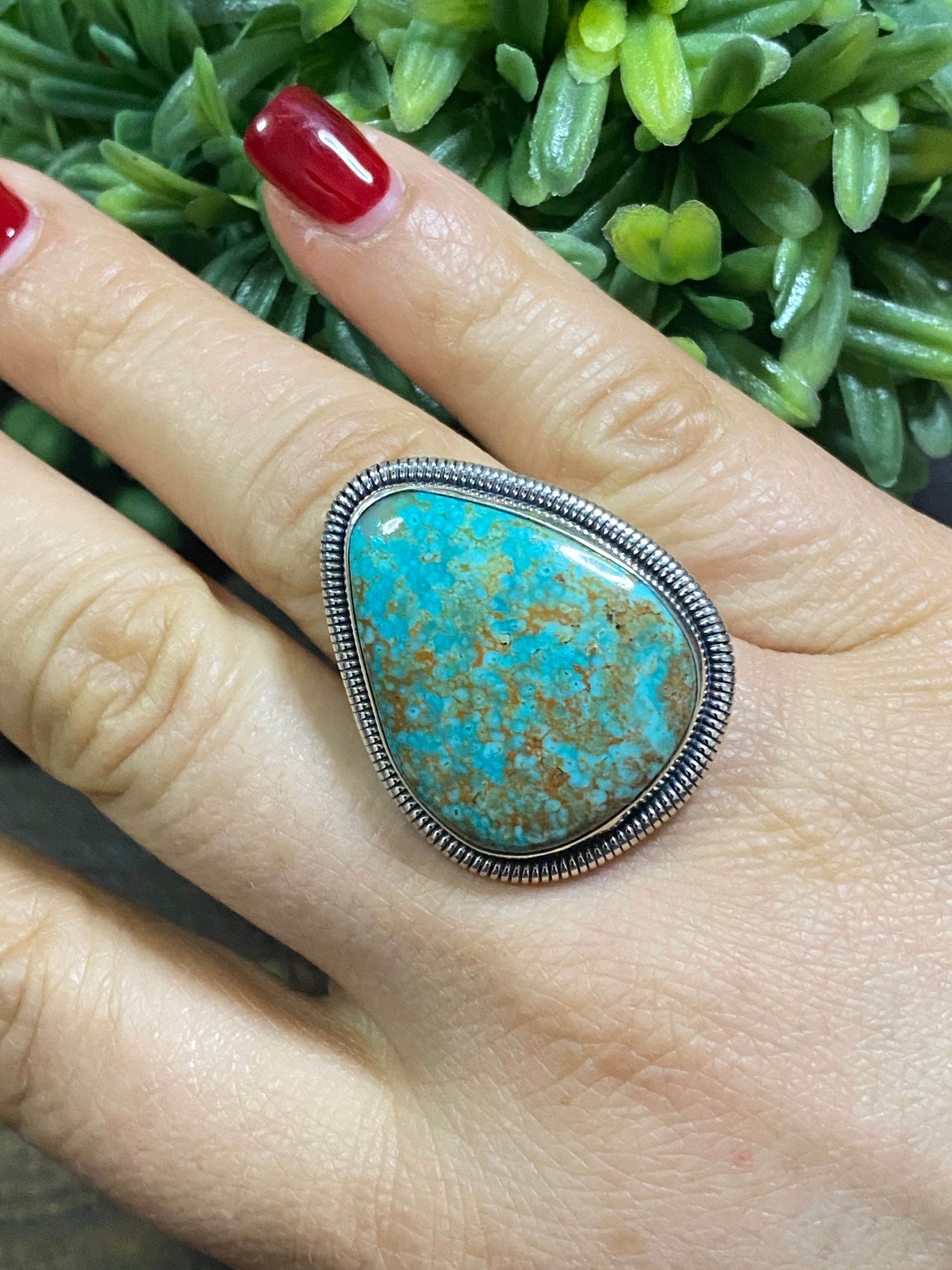 Wydell Billie Royston Turquoise & Sterling Silver Adjuatable Ring Size 9.25