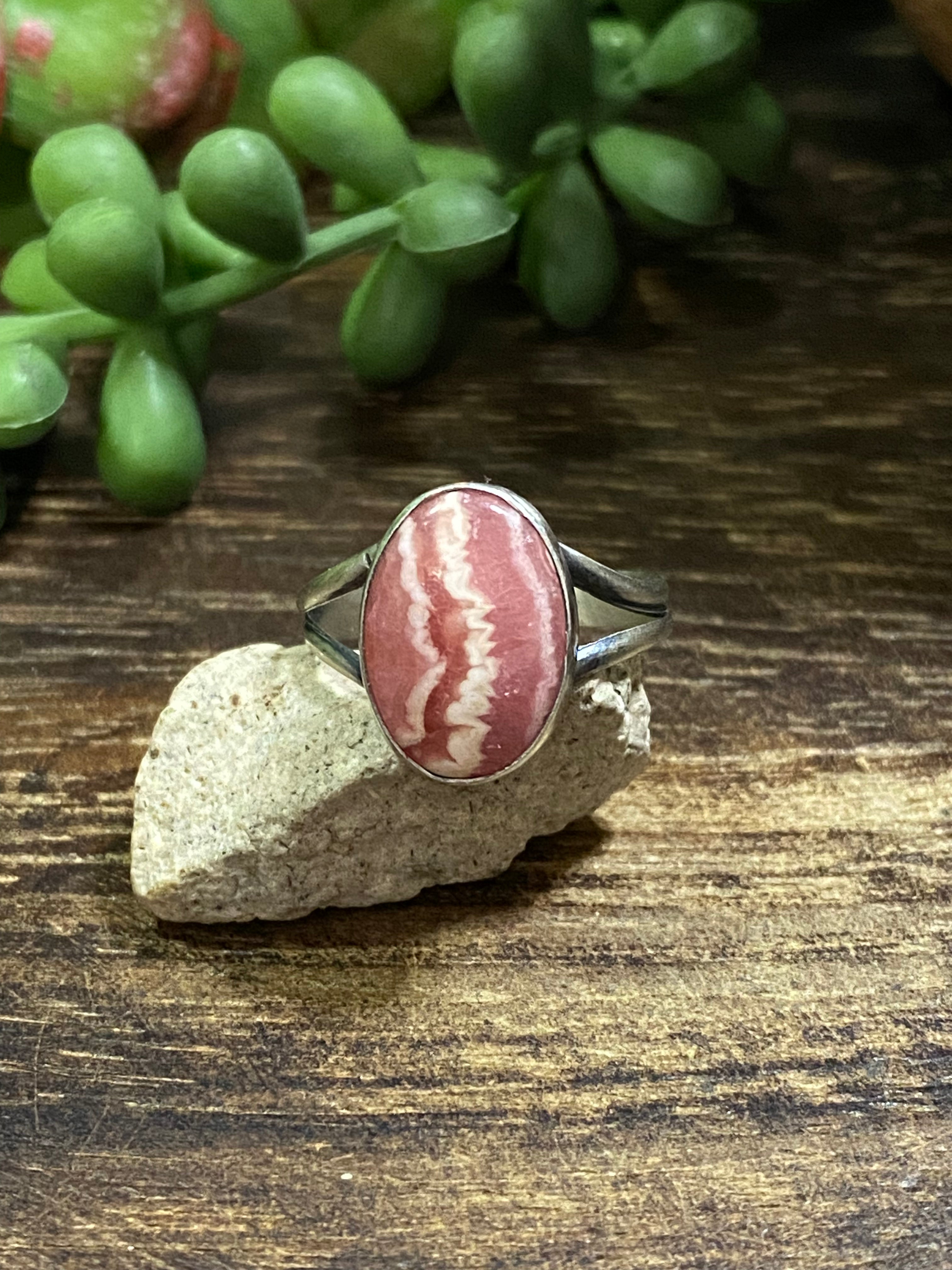 Navajo Made Rhodochrosite & Sterling Silver Ring Size 7