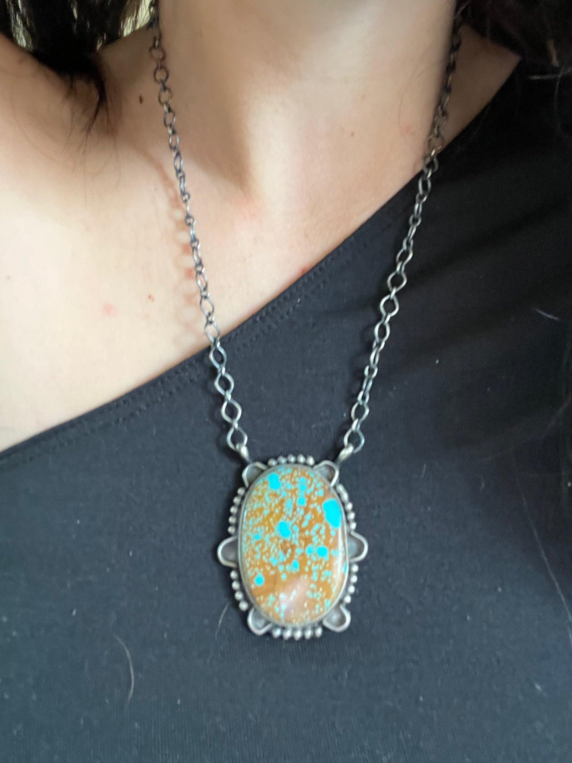 Navajo Made #8 Turquoise & Sterling Silver Necklace