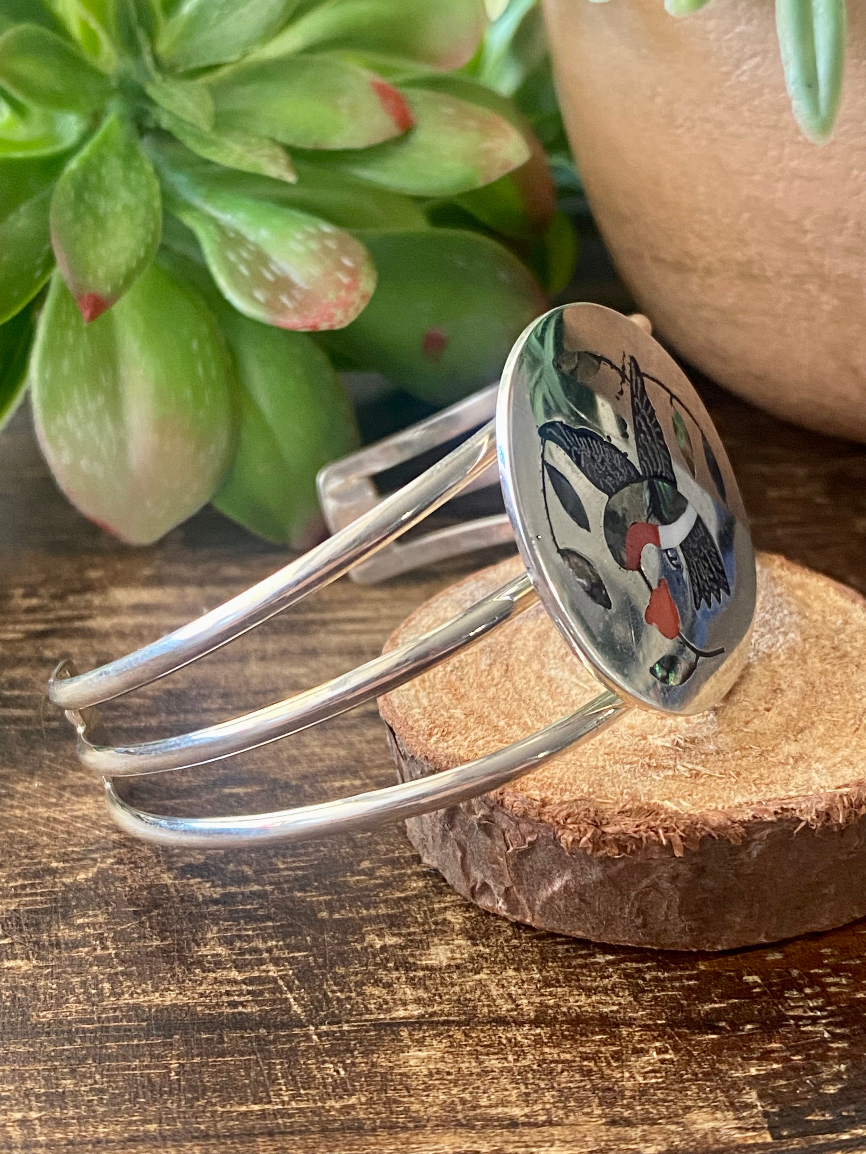 Zuni Made Multi Stone & Sterling Silver Micro-Inlay Cuff Bracelet