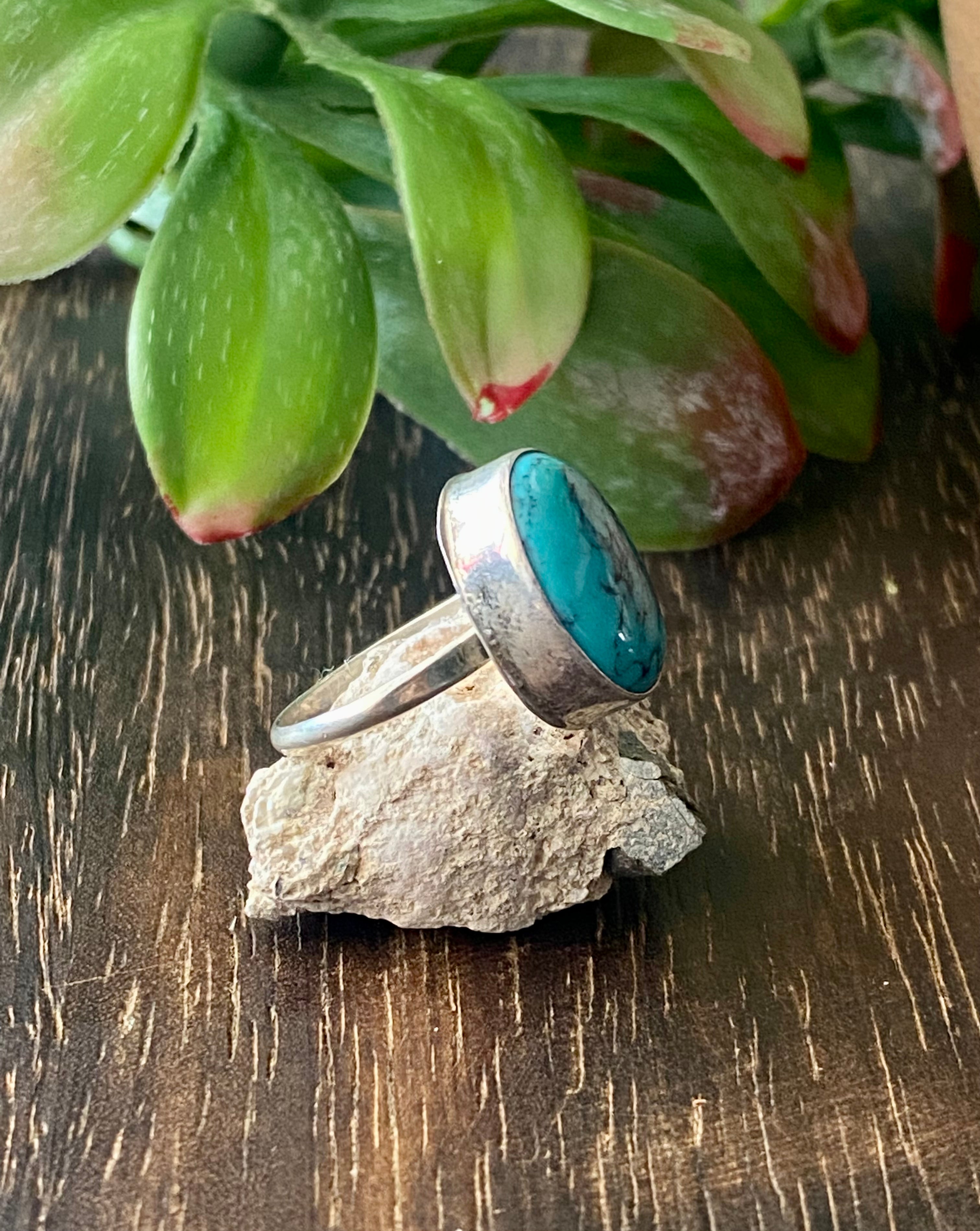 Navajo Made Turquoise & Sterling Silver Ring Size 7.5