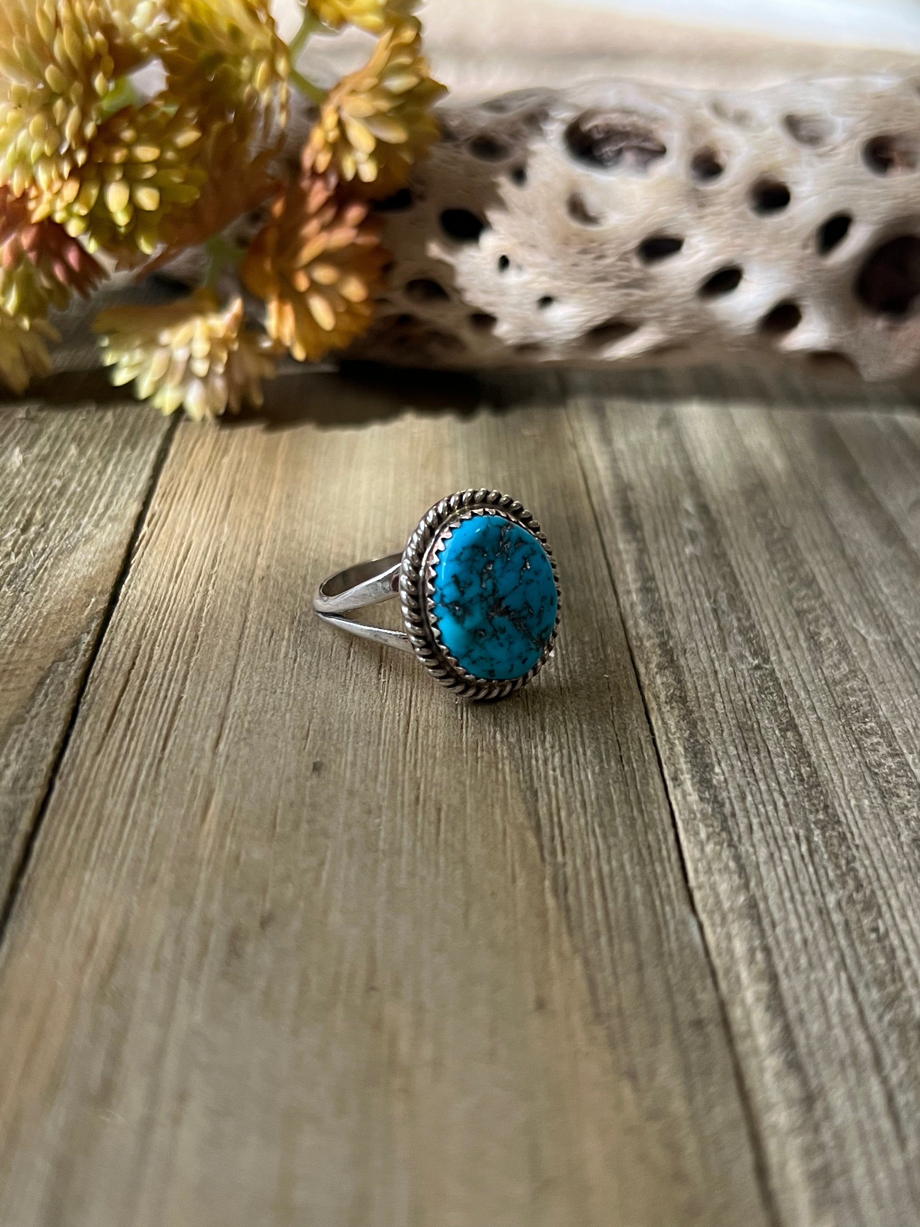 Navajo Made Kingman Turquoise & Sterling Silver Ring Size 9