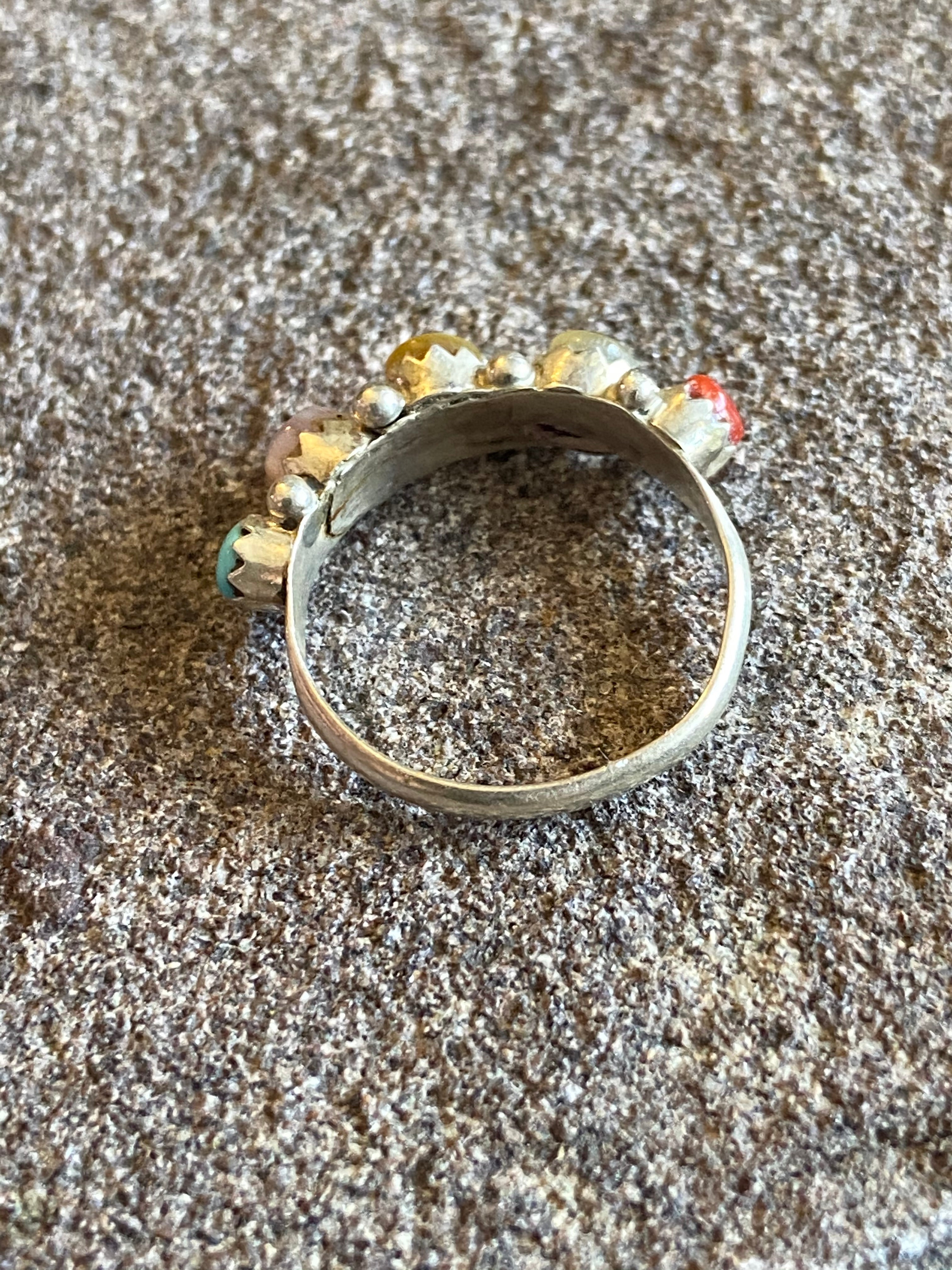 Zuni Multi Stone & Sterling Silver Ring Size 5.5
