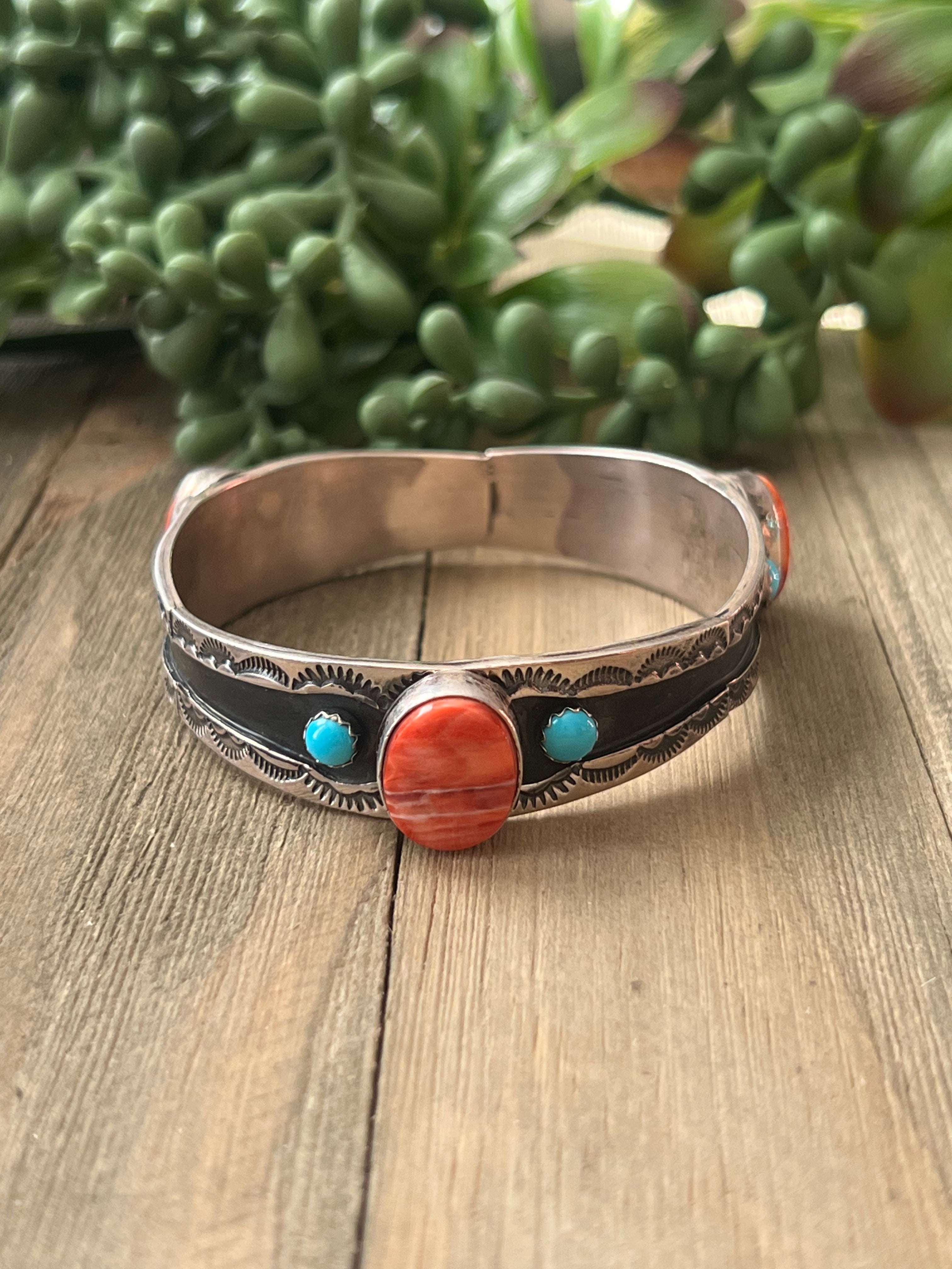 Navajo Made Multi Stone & Sterling Silver Cuff Bracelet