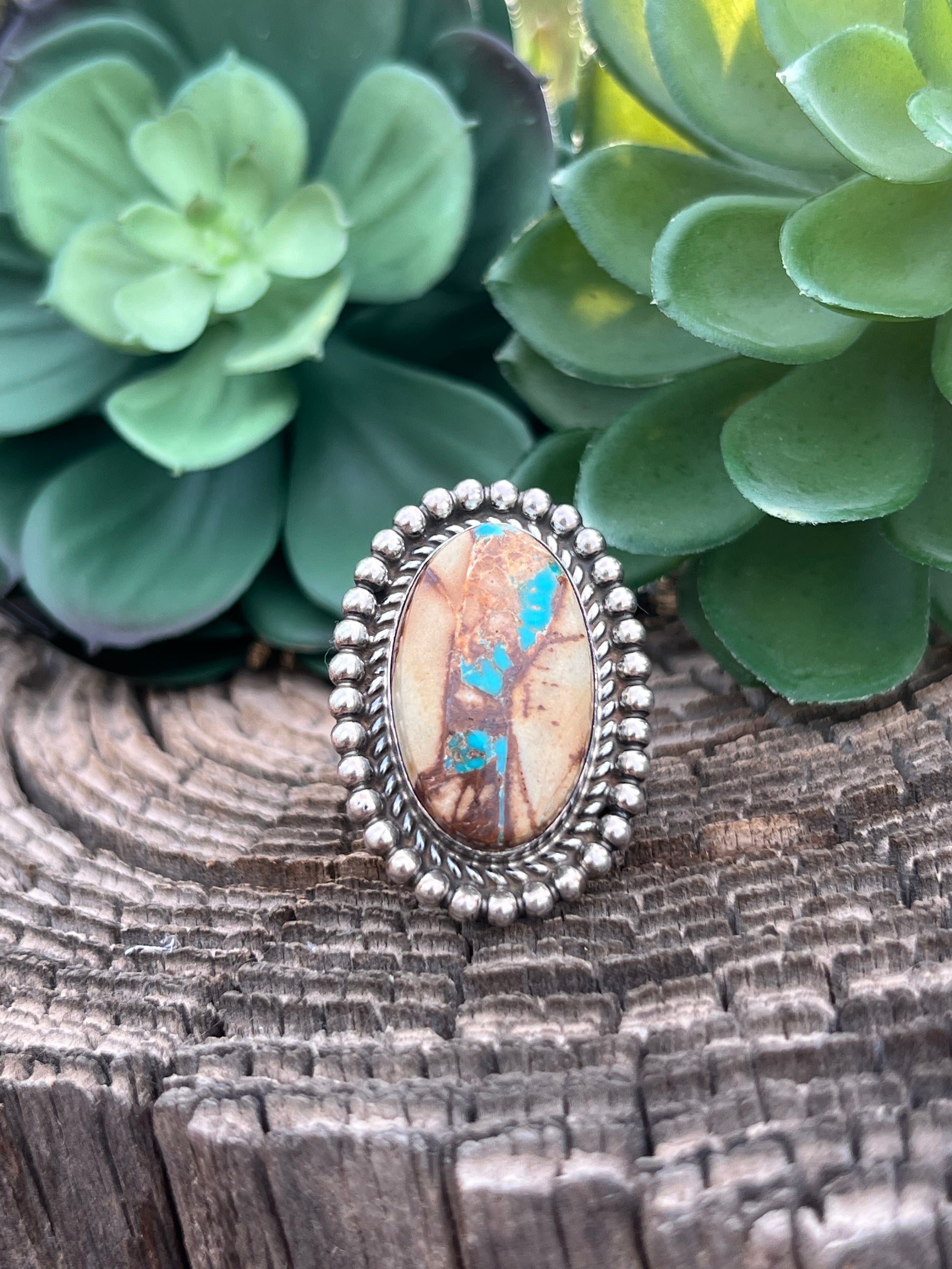 Navajo Ribbon Turquoise & Sterling Silver Ring Size 6.25