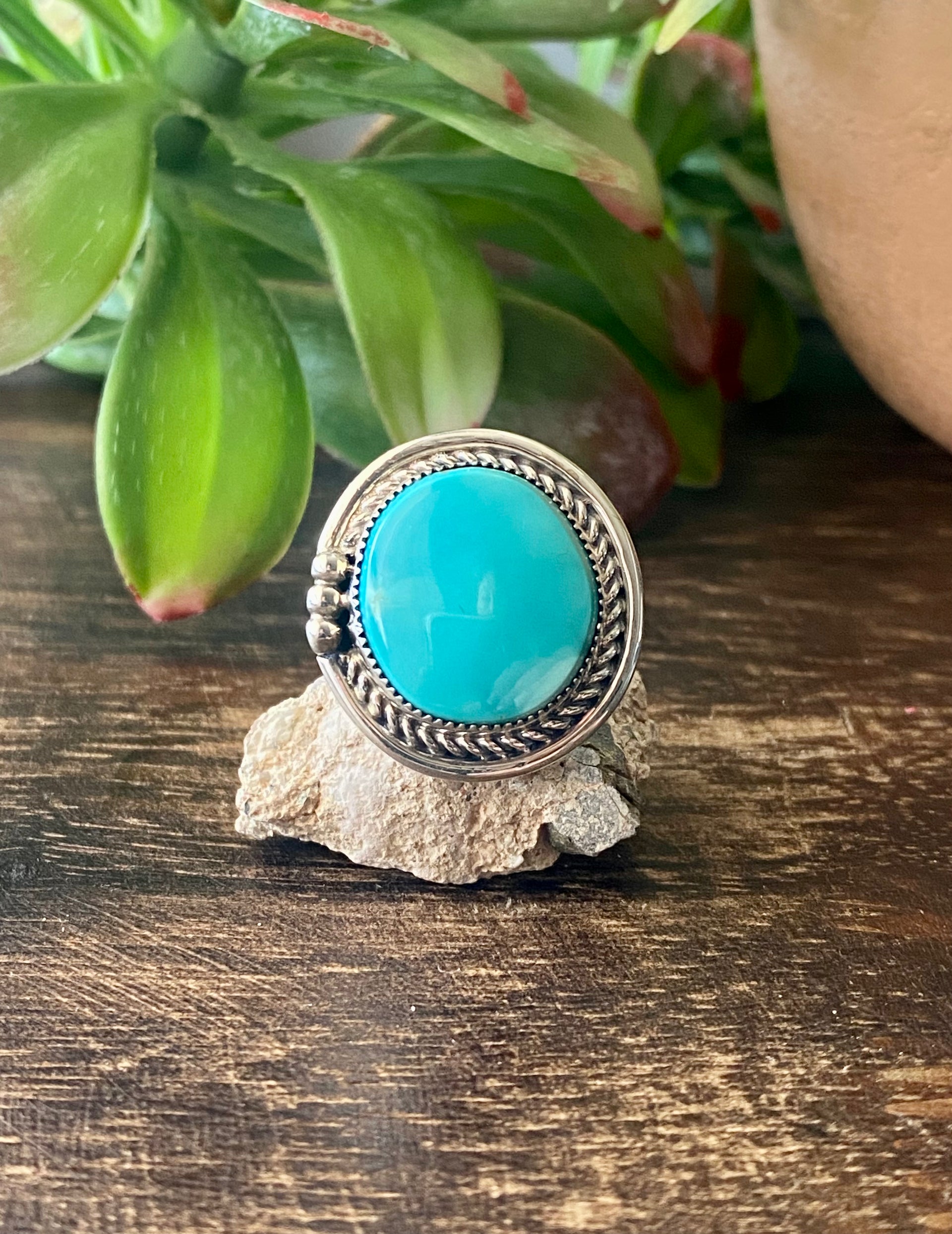 Navajo Made Royston Turquoise & Sterling Silver Ring Size 8.25