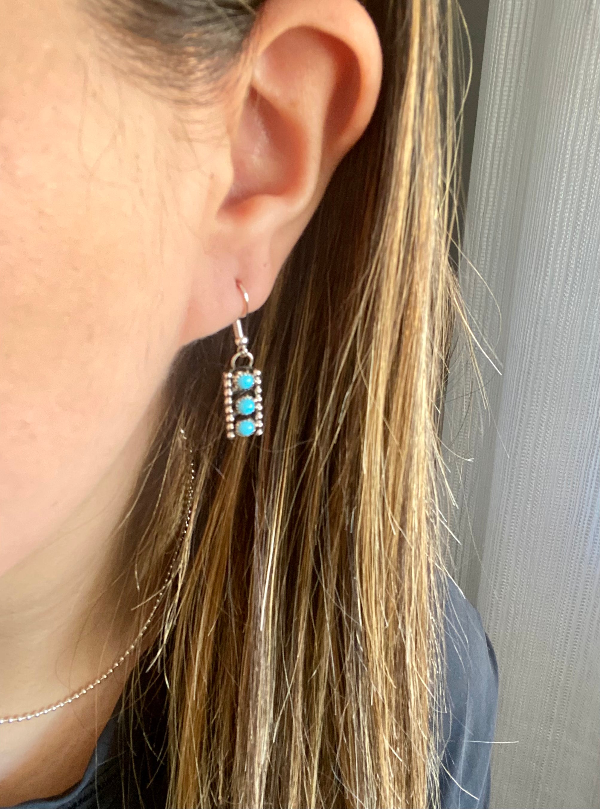 Esther White Turquoise & Sterling Silver Dangle Earrings