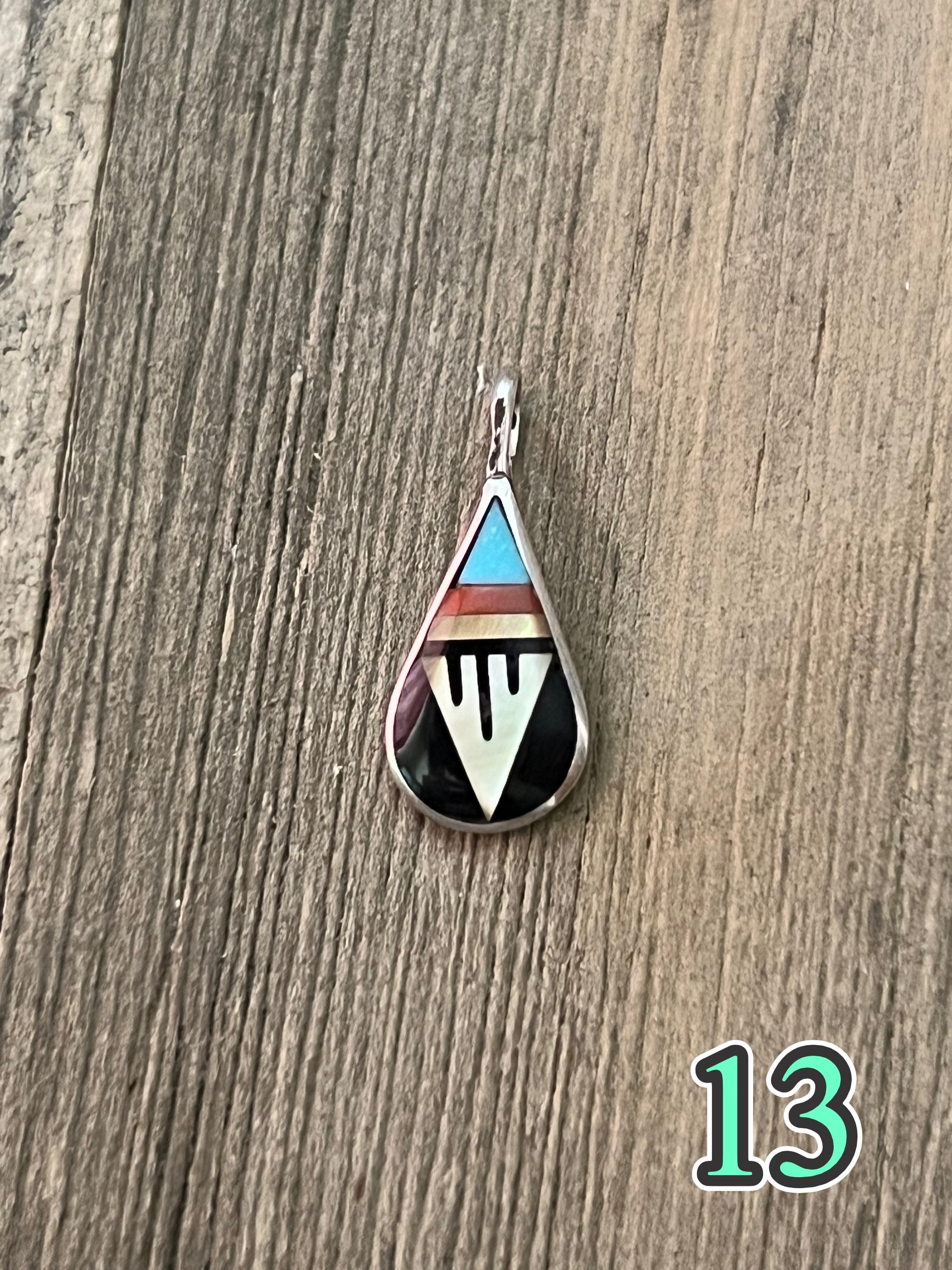 Navajo Made Multi Stone & Sterling Silver Inlay Pendant