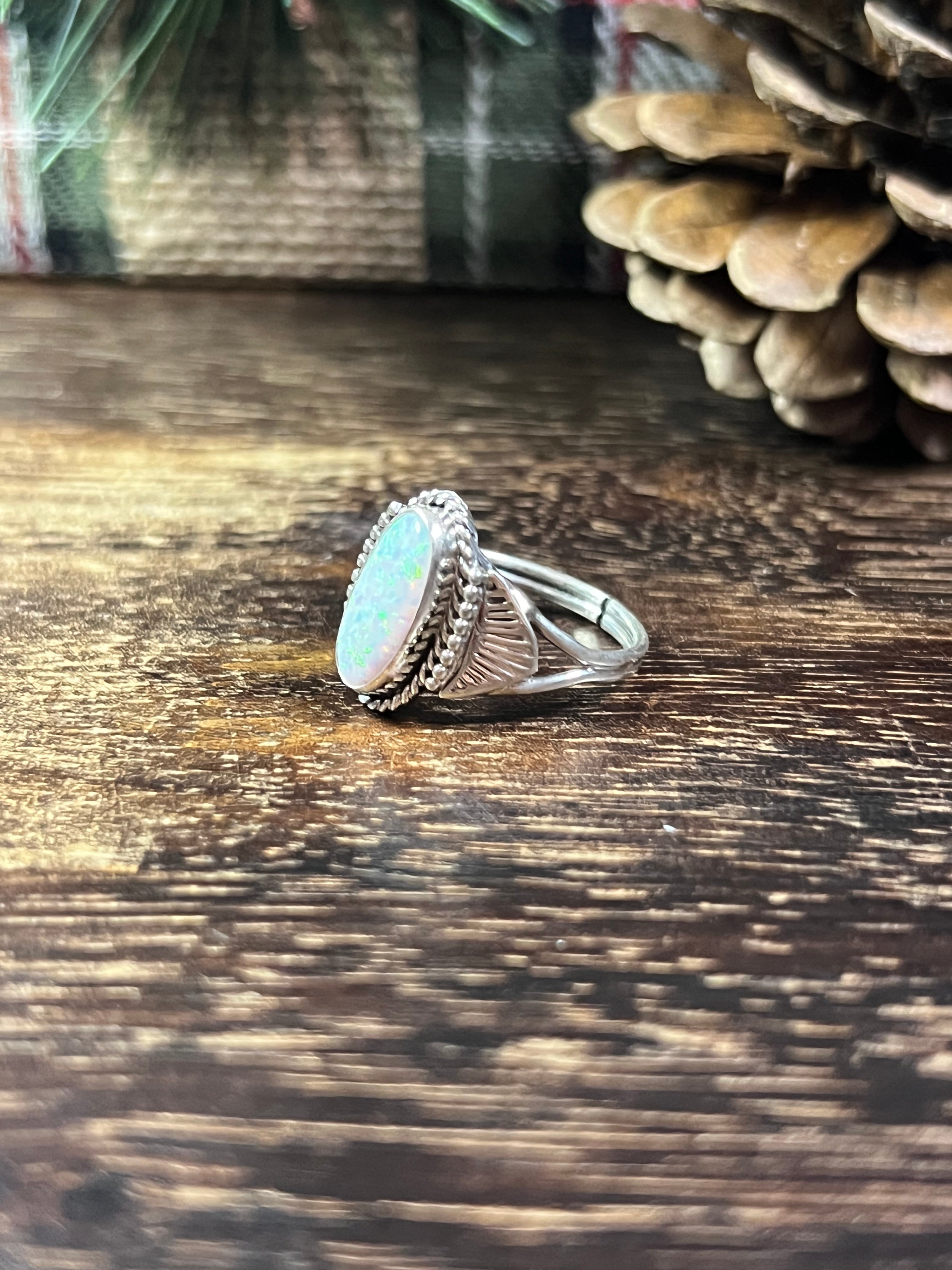 Navajo Made Opal (Man Made) & Sterling Silver Ring Size 7.5