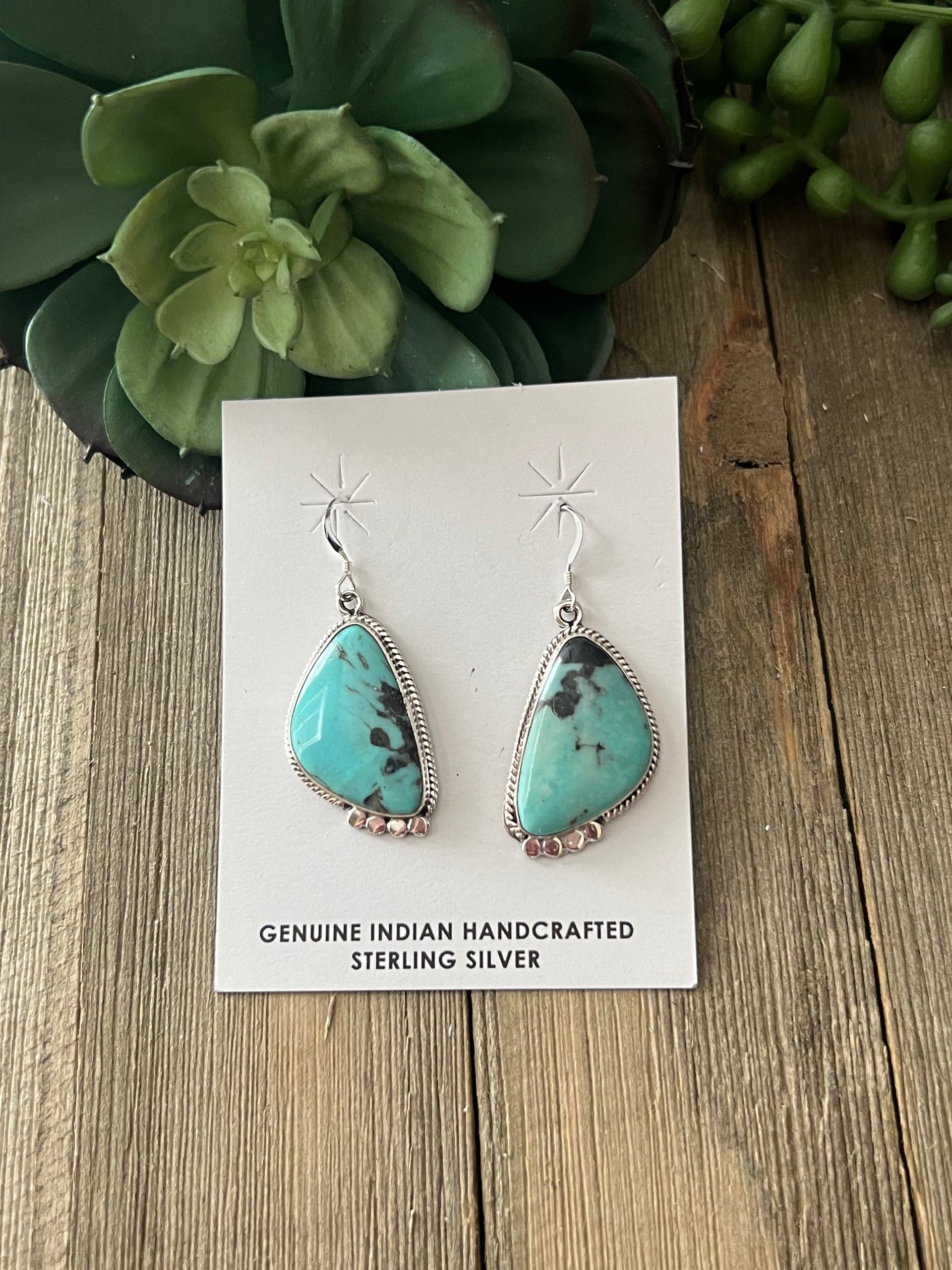 Sharon Mccarthy Kingman Turquoise & Sterling Silver Dangle Earrings