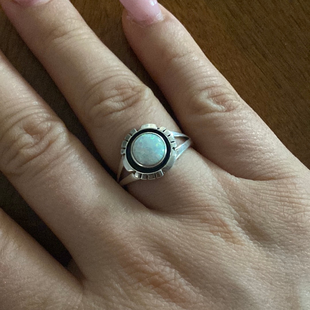 Navajo Made White Opal & Sterling Silver Rings