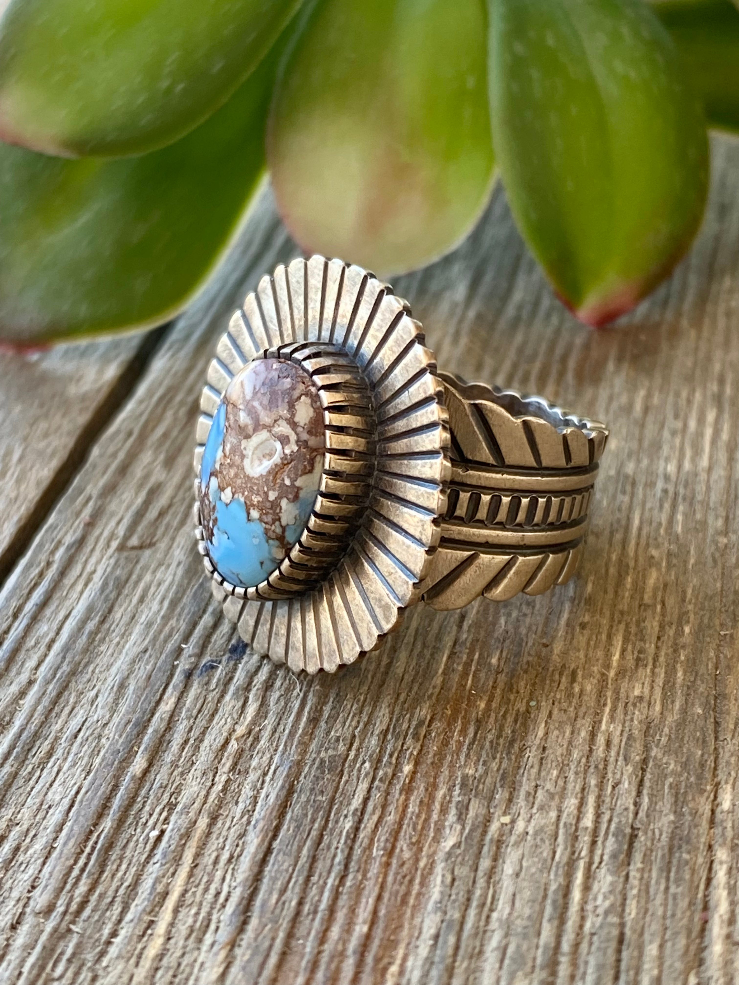 Navajo Made Golden Hill’s Turquoise & Sterling Silver Ring Size 8