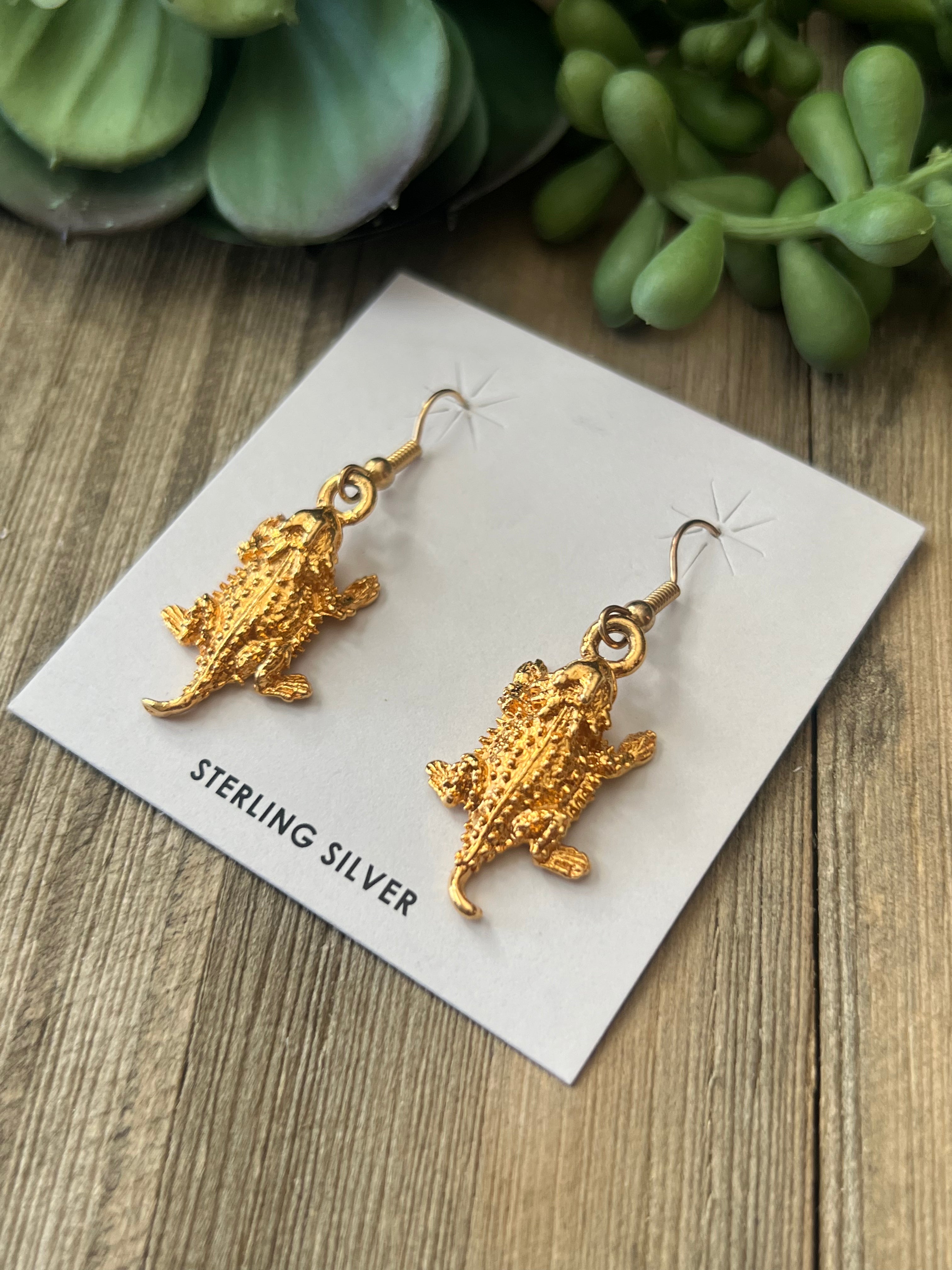 Navajo Made Sterling Silver/ 12K Gold Killed Horny Toad Dangle Earrings