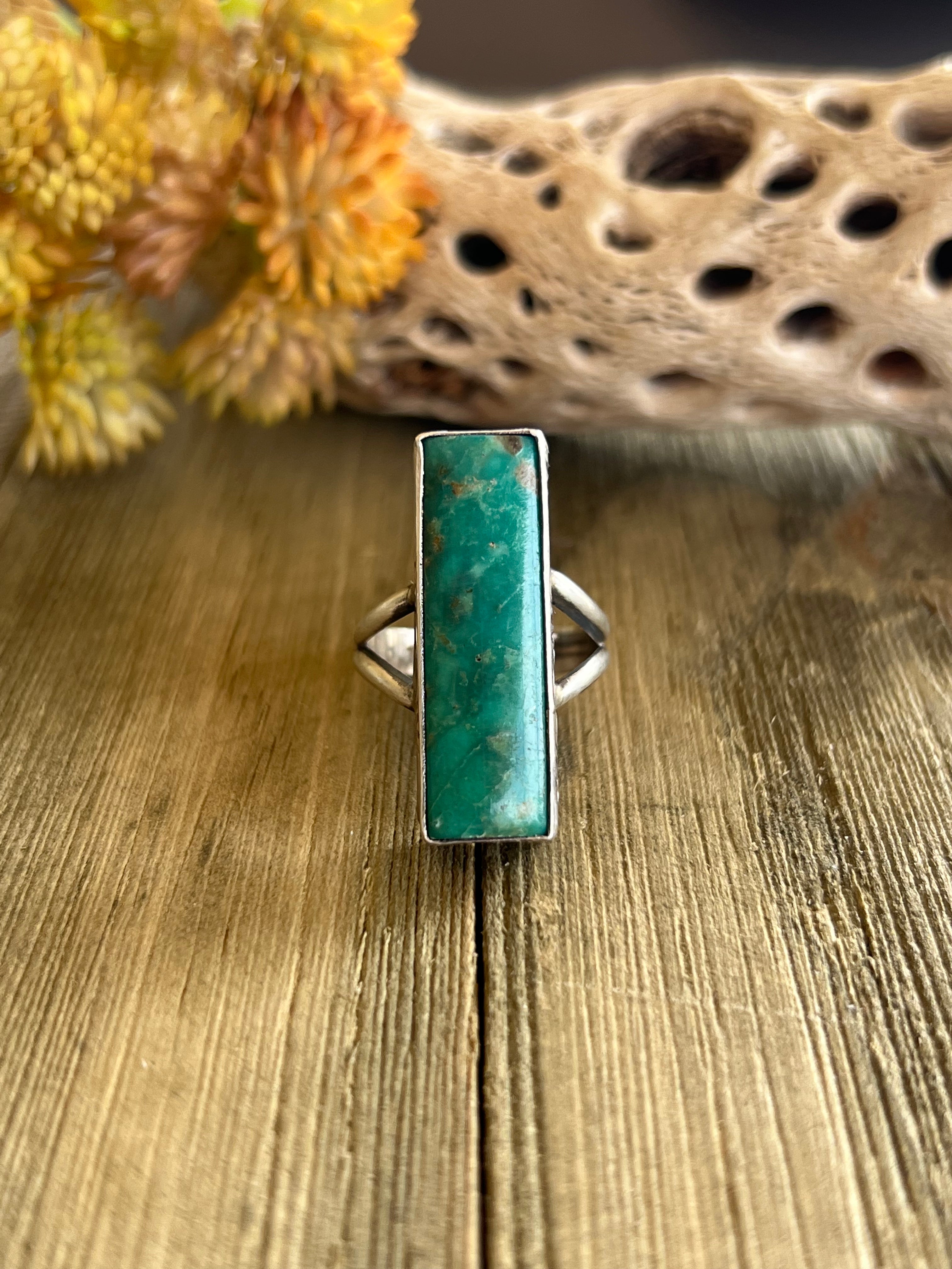 Navajo Made Royston Turquoise & Sterling Silver Ring Size 8