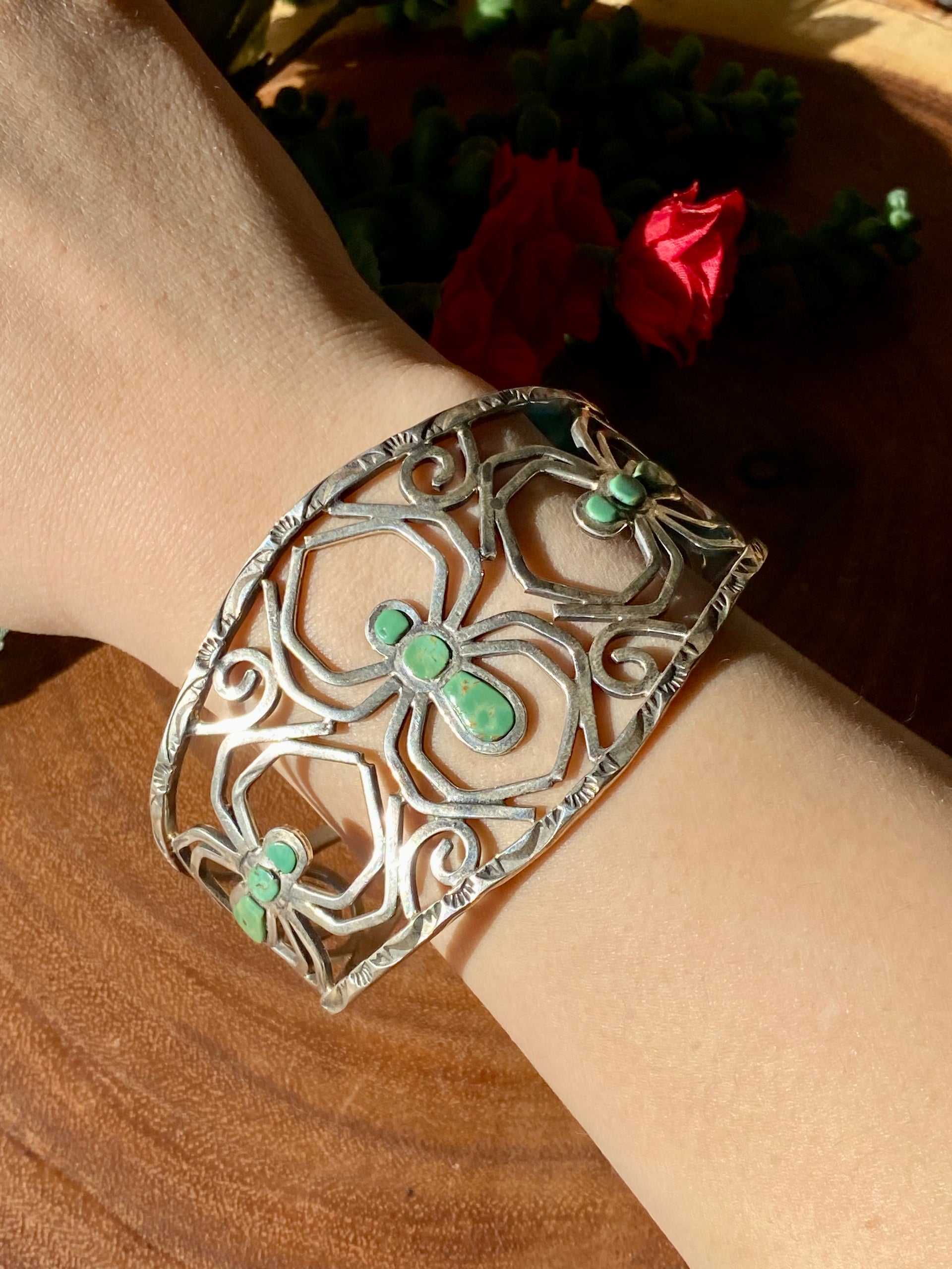Merle House Kingman Turquoise & Sterling Silver Spider Cuff Bracelet