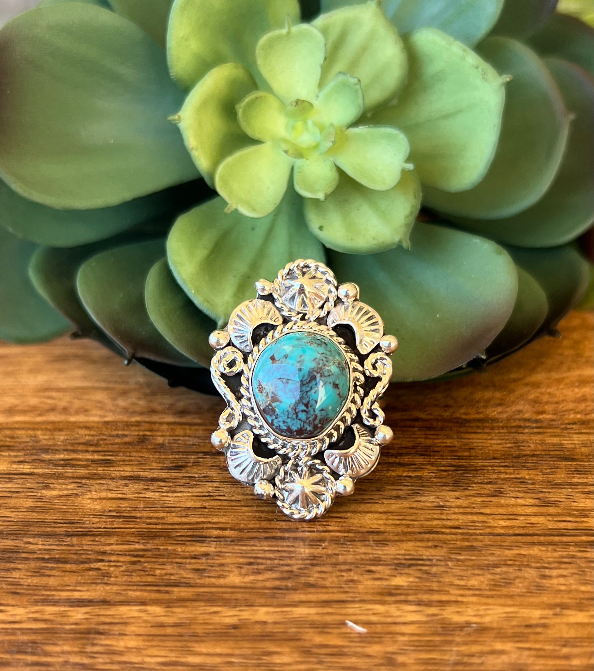 Larry Kaye Kingman Turquoise & Sterling Silver Ring Size 9.25