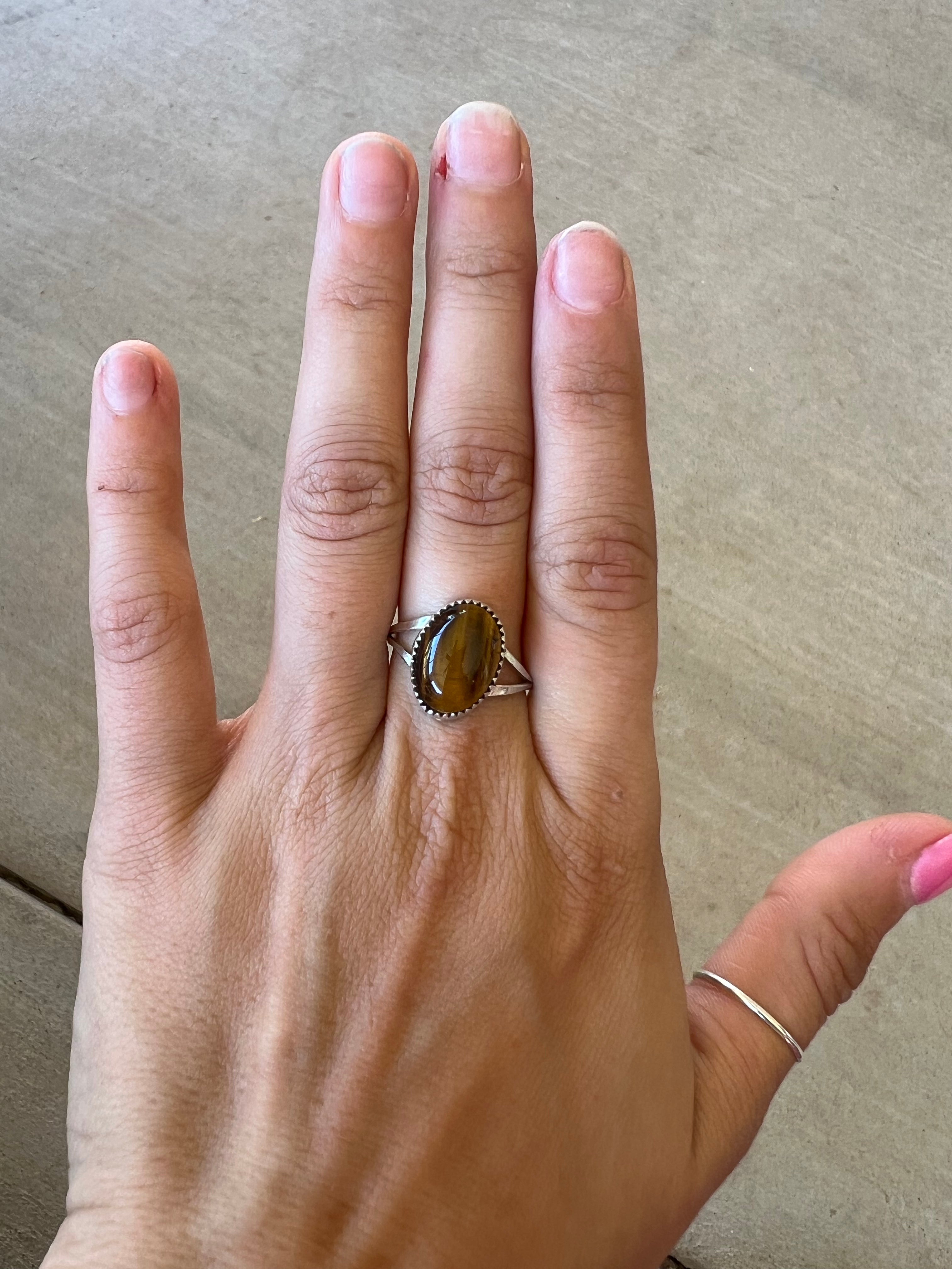 Harris Largo Tiger Eye & Sterling Silver Ring Size 9