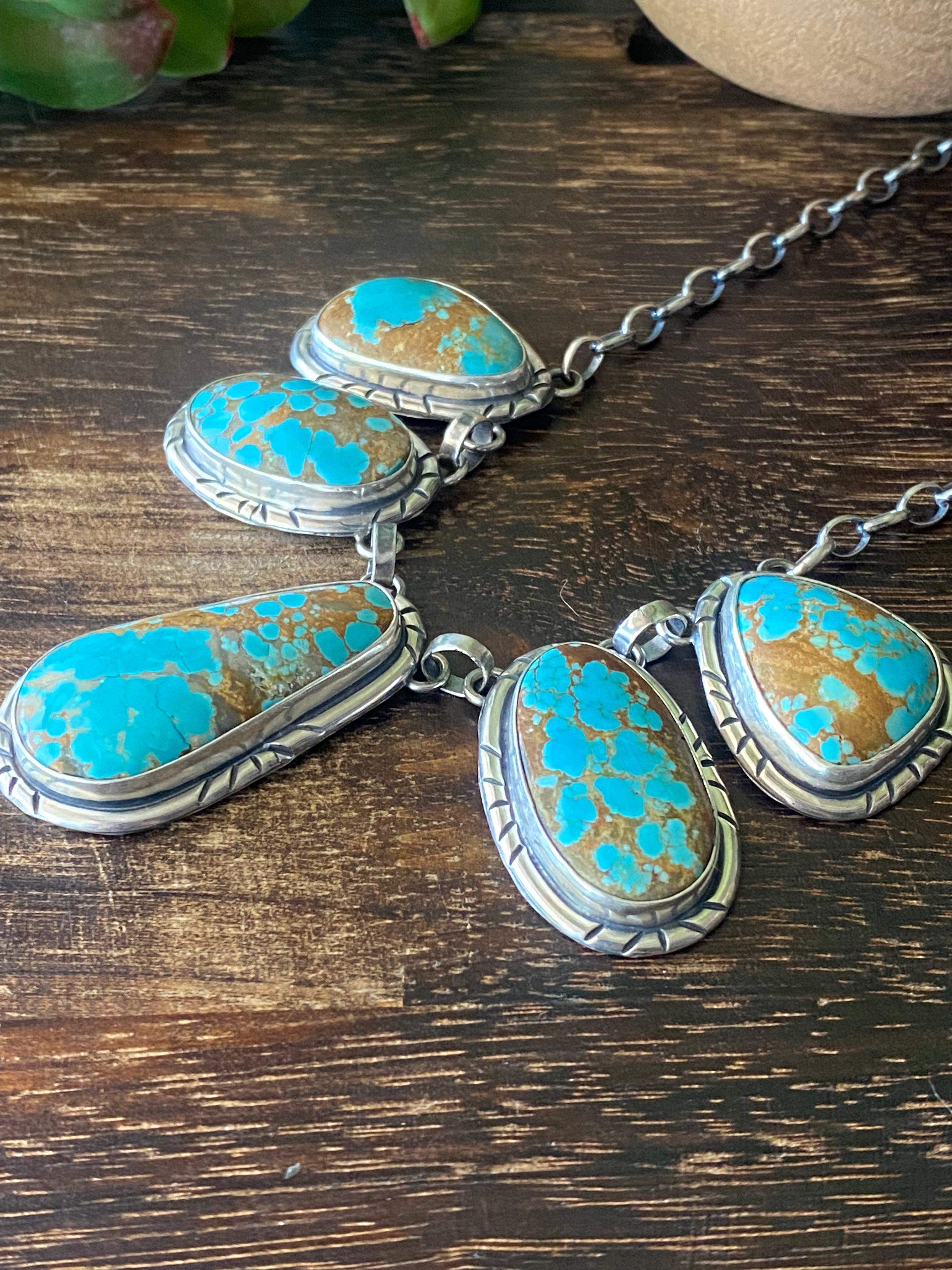 Larry Kay #8 Turquoise & Sterling Silver Necklace Set