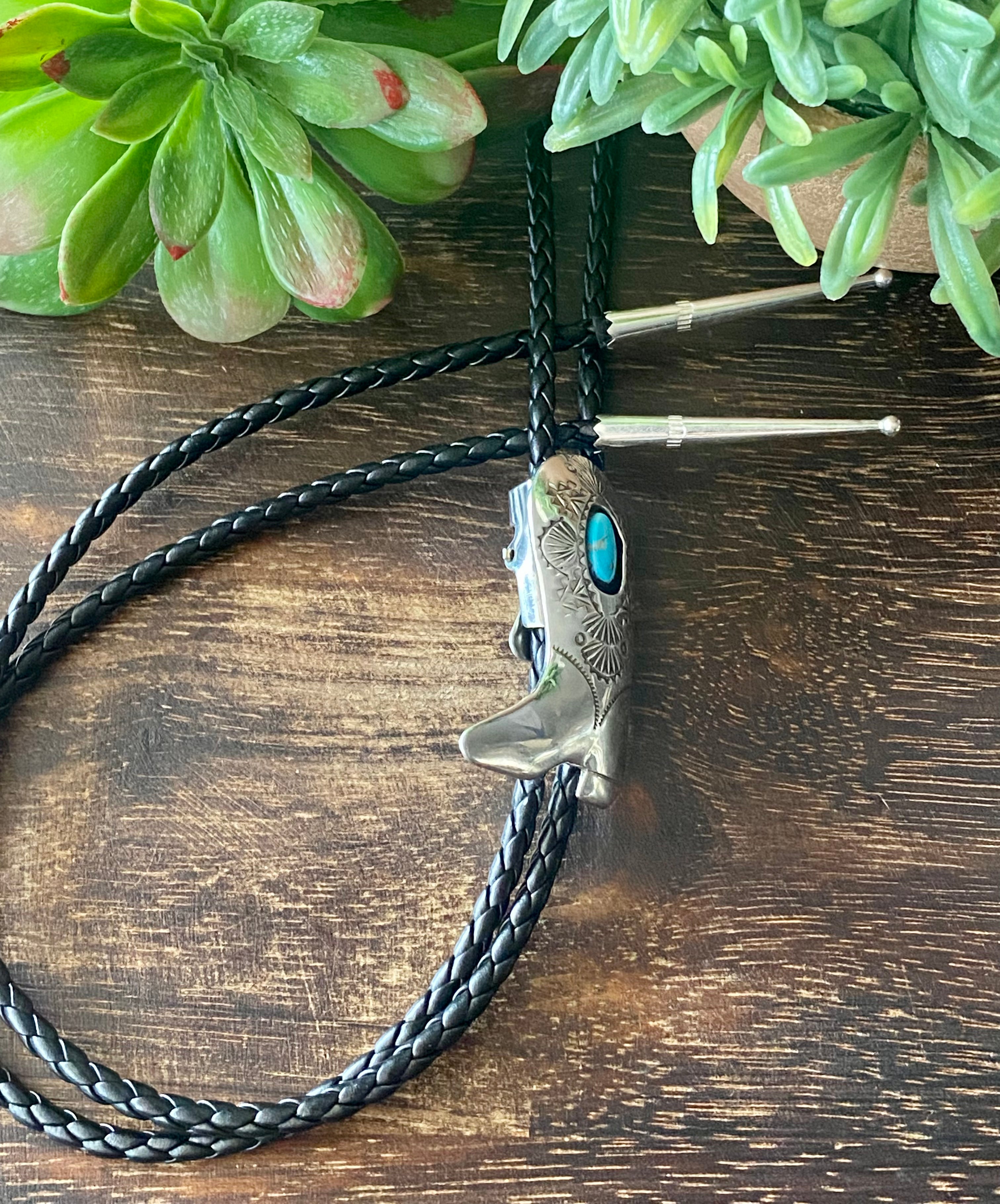 Navajo Made Kingman Turquoise & Sterling Silver Bolo Tie