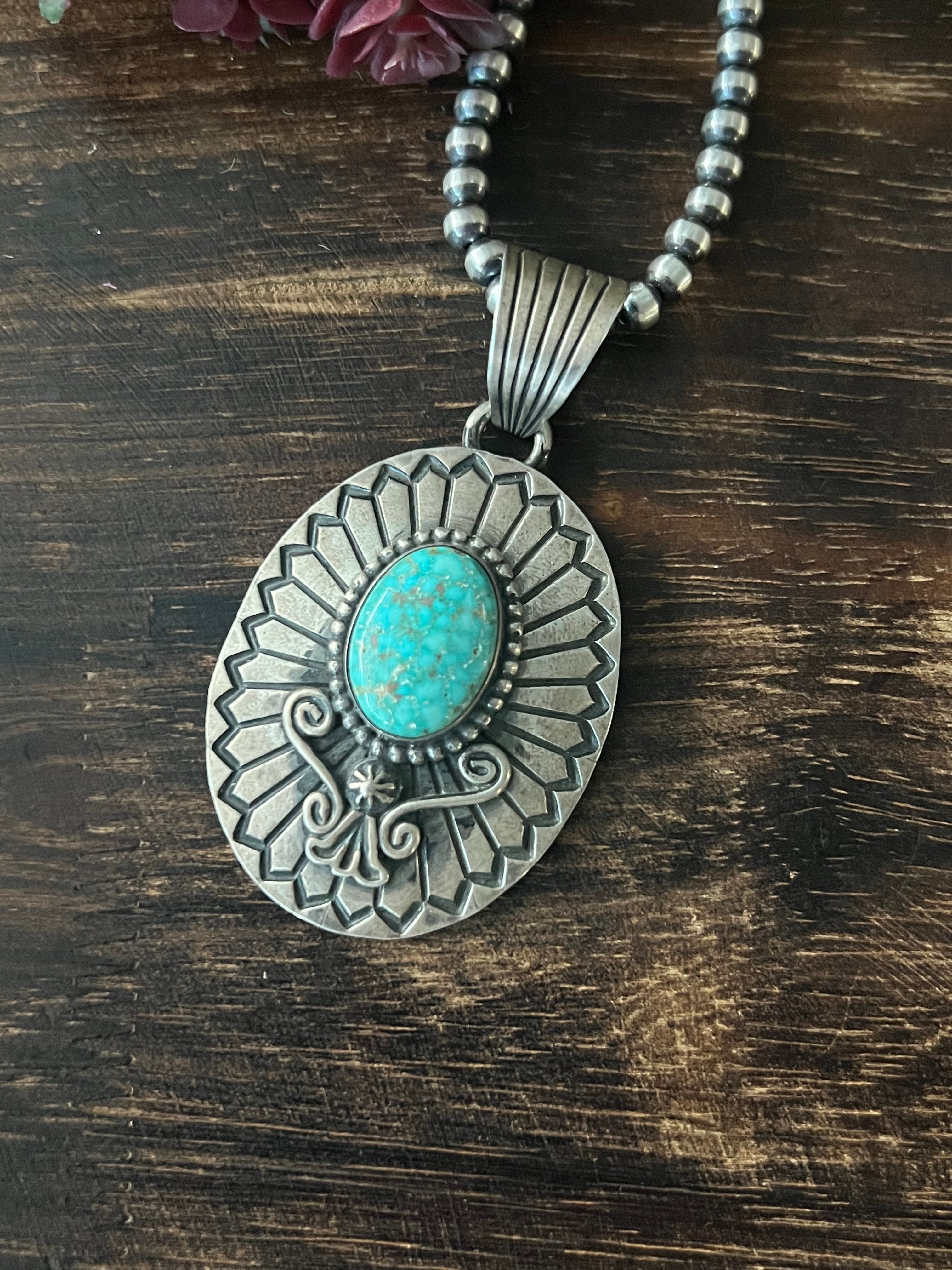 Charles Johnson Kingman Spiderweb Turquoise & Sterling Silver Pendant