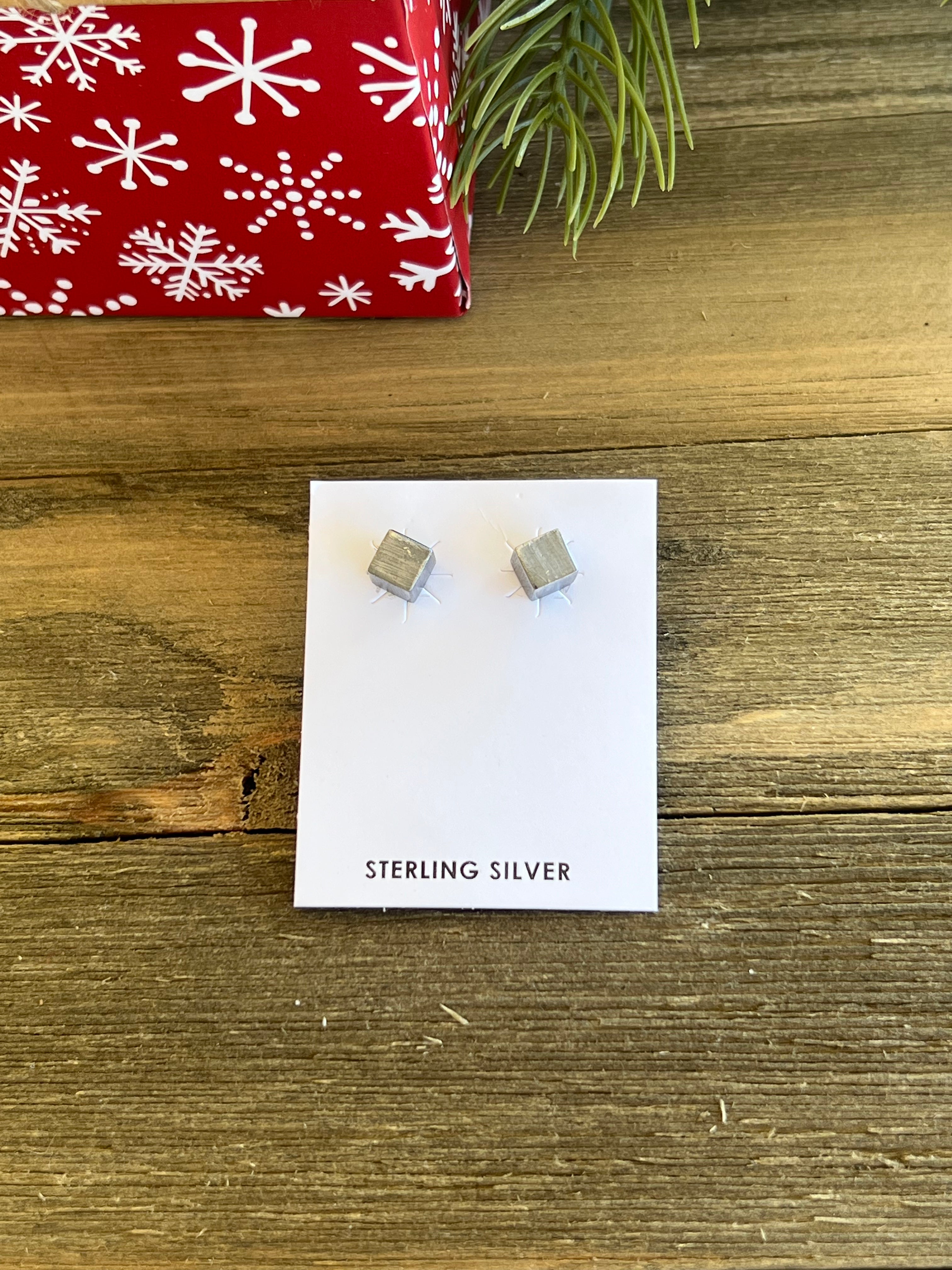 Navajo Made Sterling Silver Cubed Stud Earrings