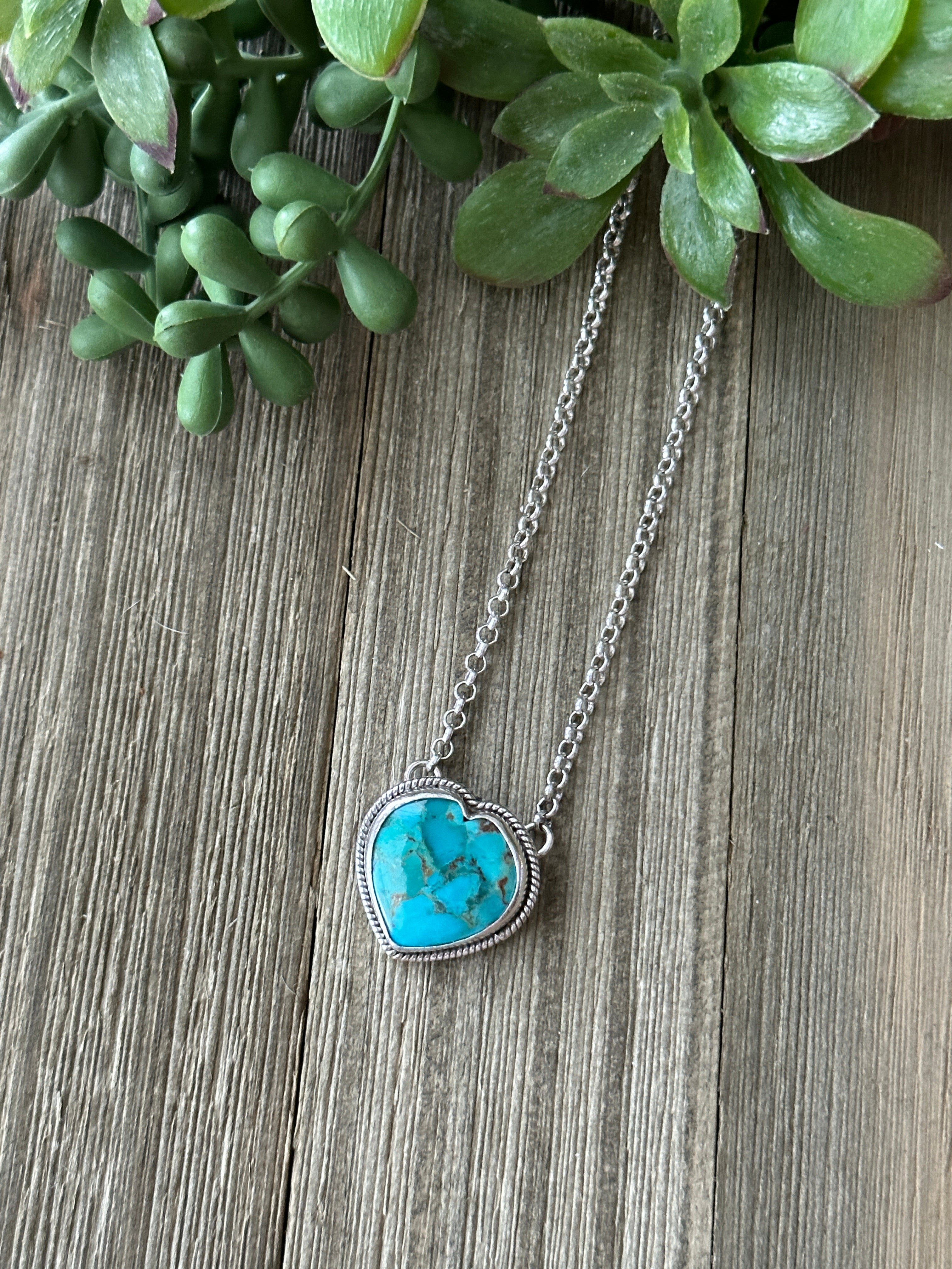 Southwest Made Turquoise & Sterling Silver Heart Necklace