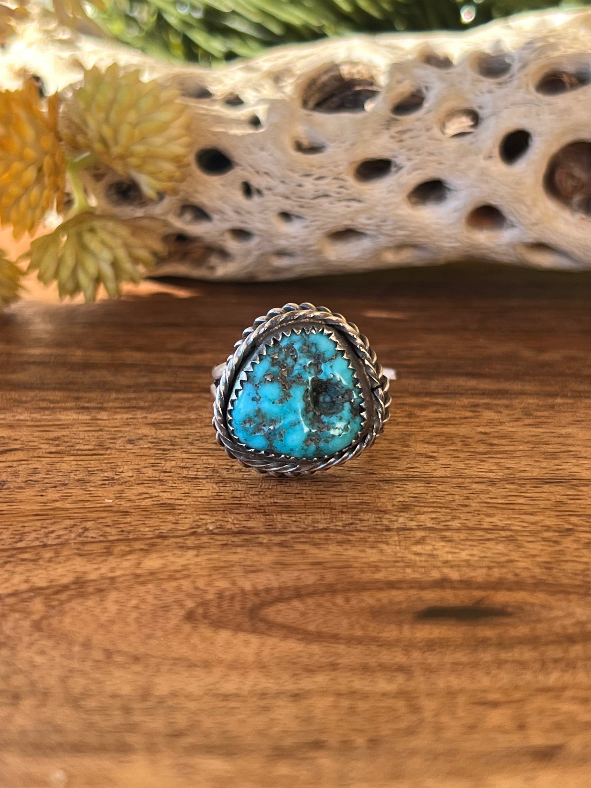 Eli Skeets Kingman Turquoise & Sterling Silver Ring Size 9