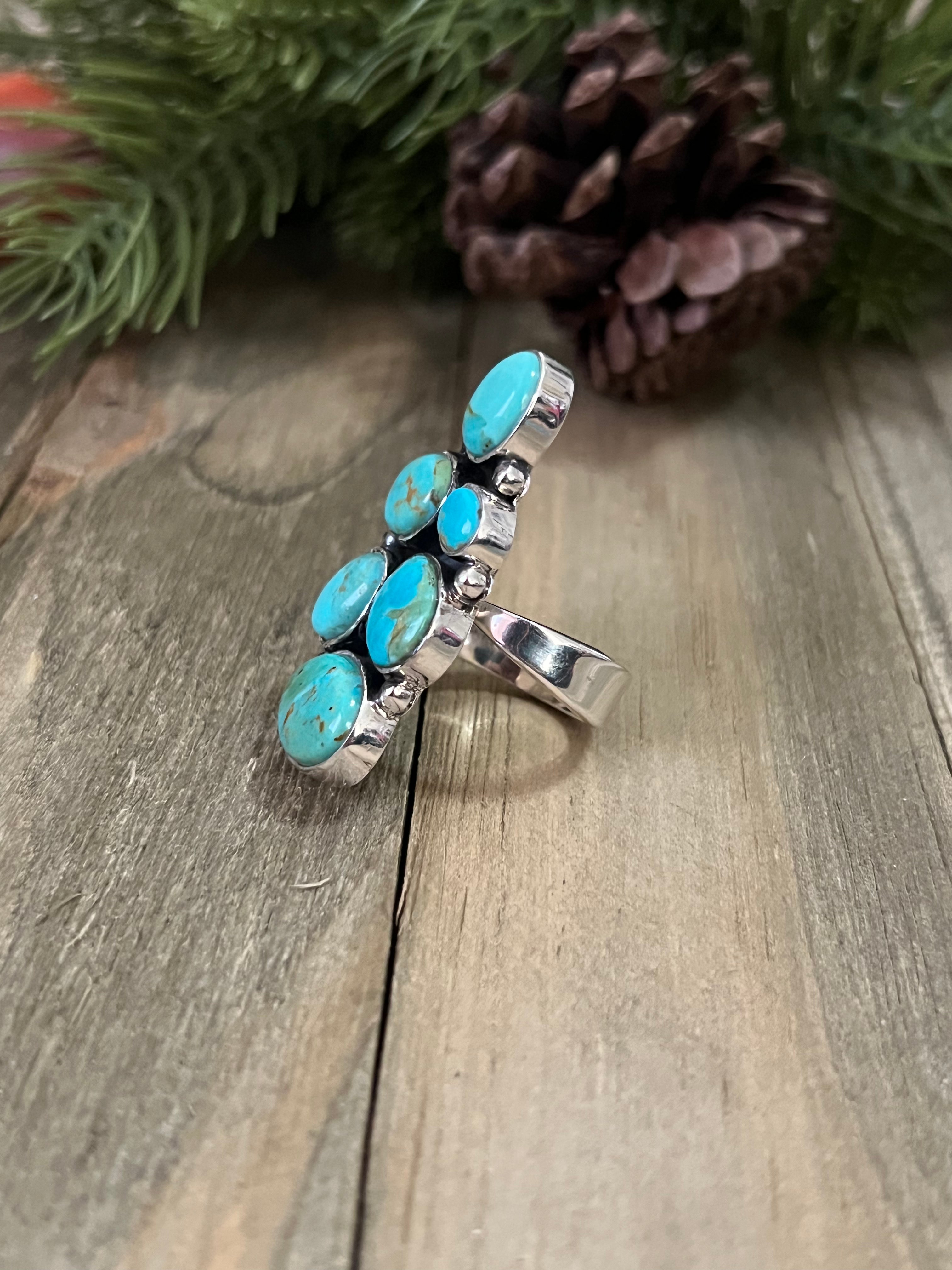 Southwest Made Kingman Turquoise & Sterling Silver Adjustable Ring