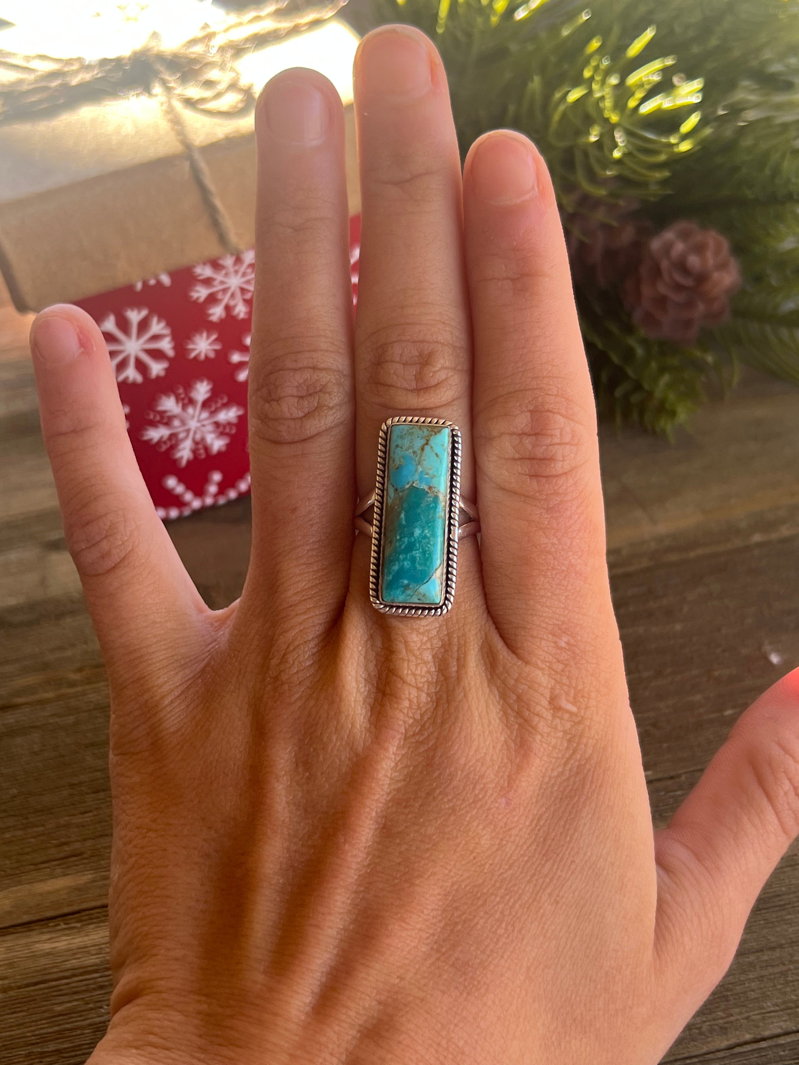 Southwest Made Mohave Kingman Turquoise & Sterling Silver Ring Size 5.75