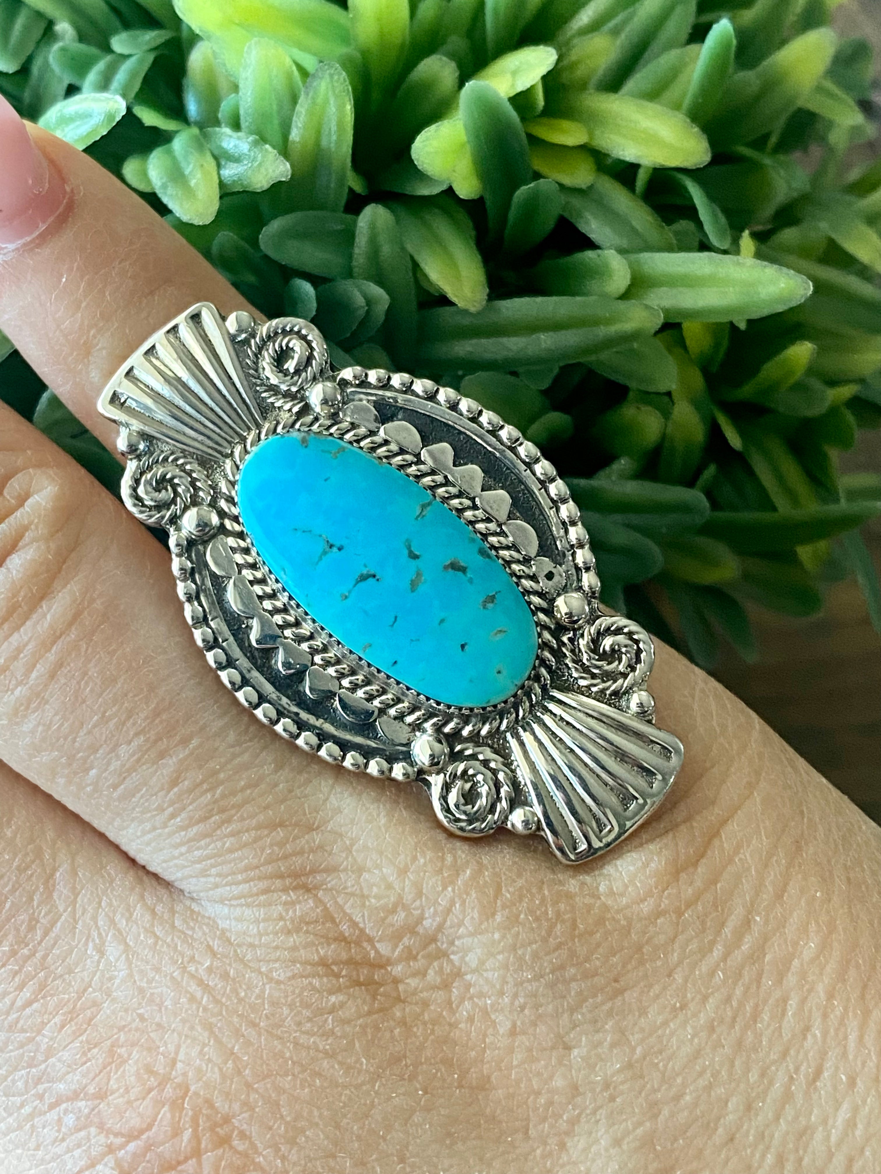 Navajo Made Kingman Turquoise & Sterling Silver Ring Size 7