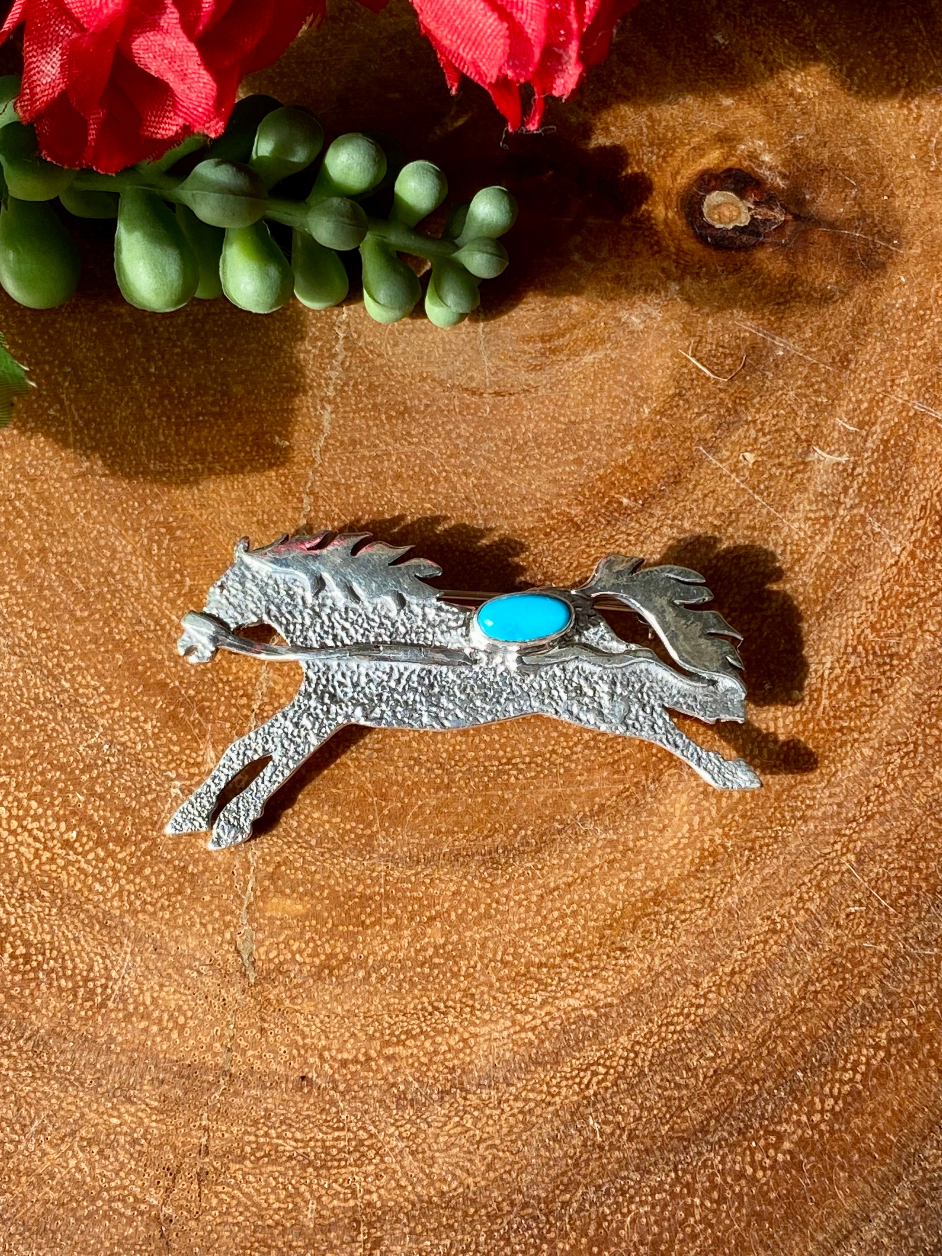 Elouise Kee Kingman Turquoise & Sterling Silver Horse Pin