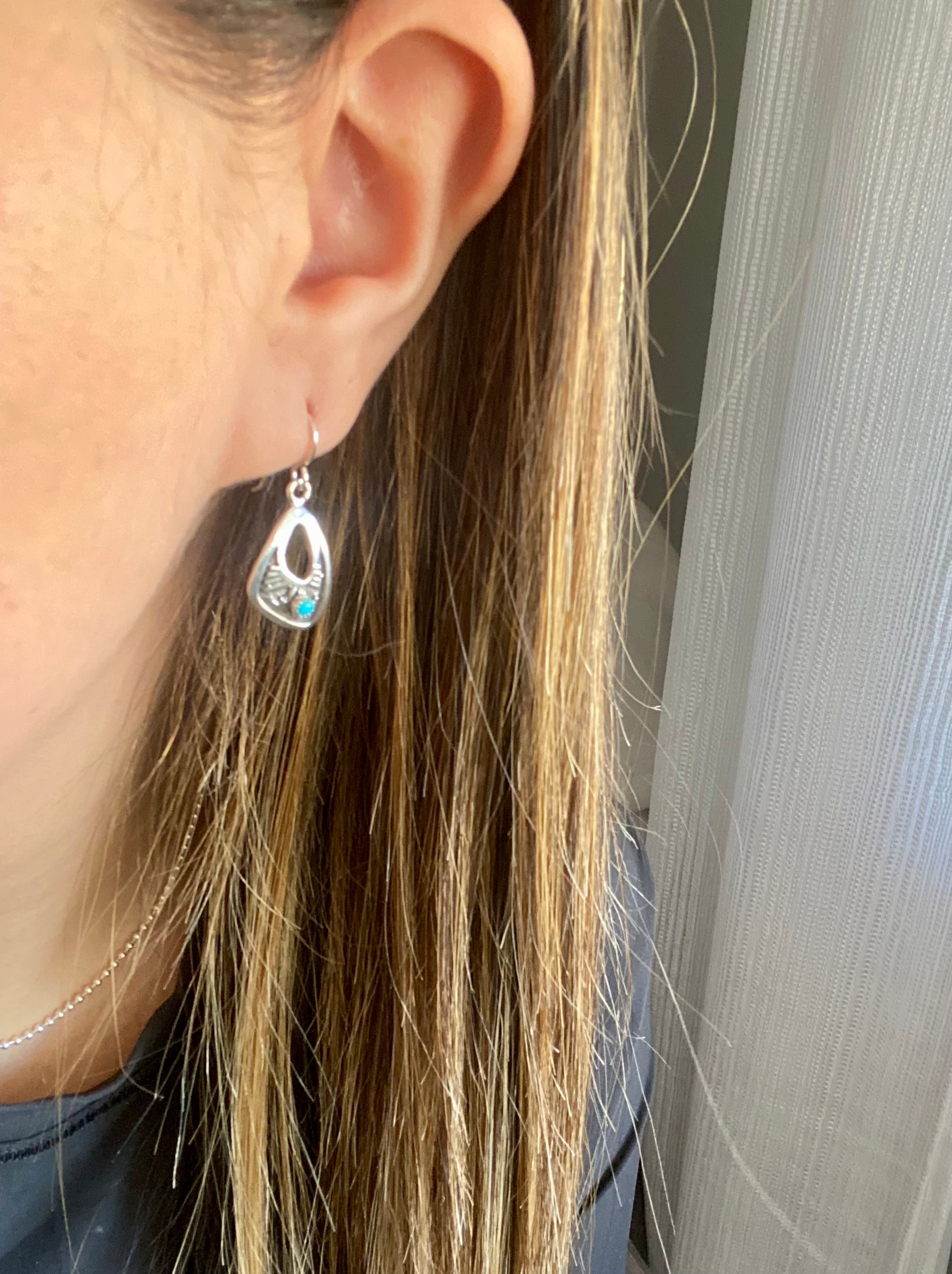 Navajo Made Kingman Turquoise & Sterling Silver Dangle Earrings